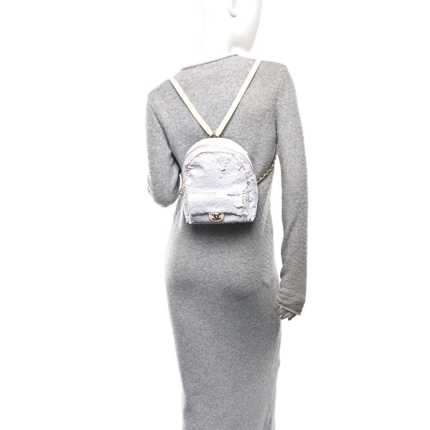 Sequin Lambskin CC Backpack White