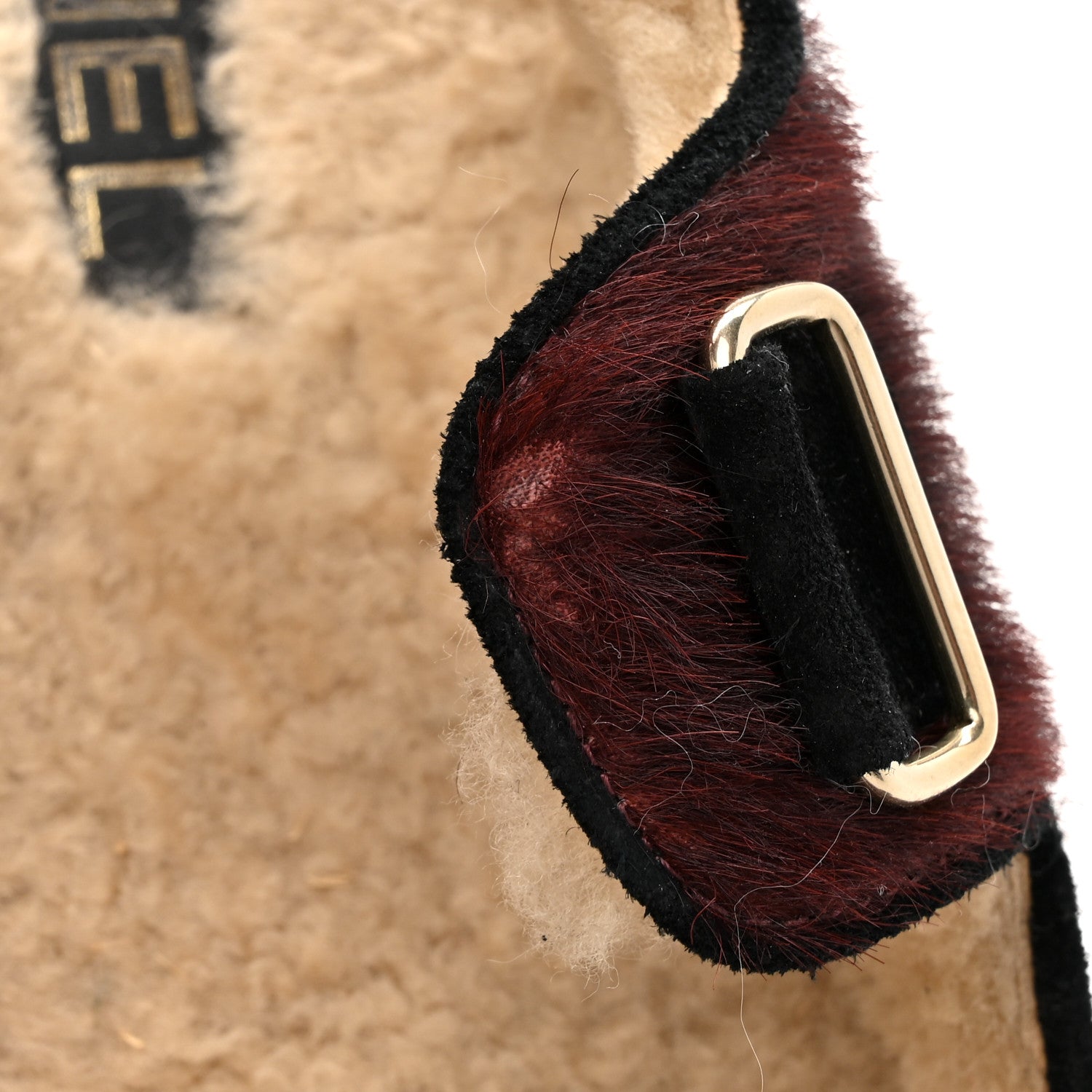 Calf Hair Suede Shearling Dad Sandals 38 Burgundy Black