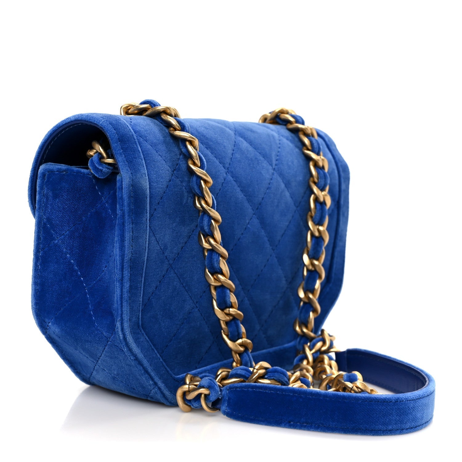 Velvet Quilted Mini Place Vendome Flap Blue