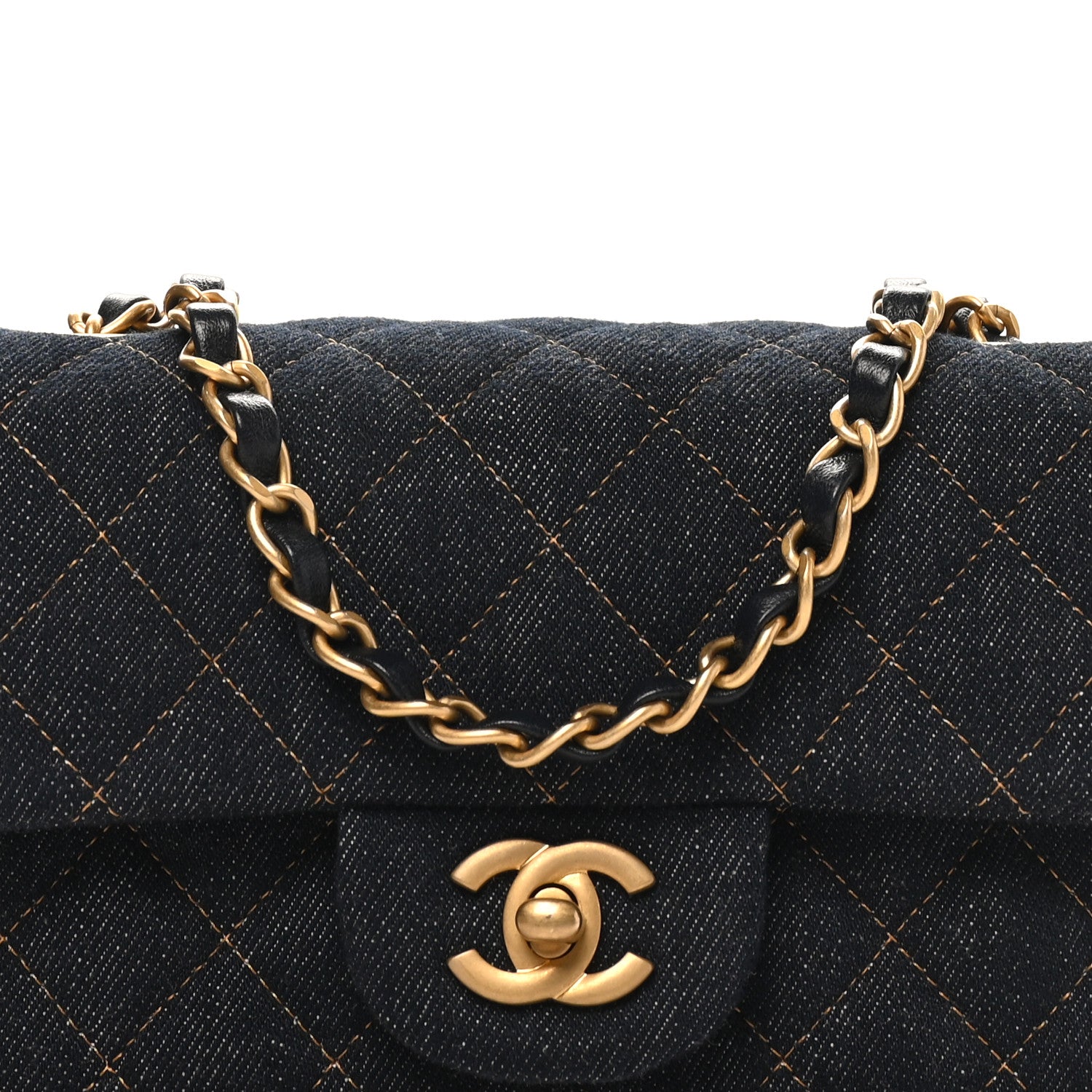 Denim Quilted Mini Rectangular Flap Dark Blue