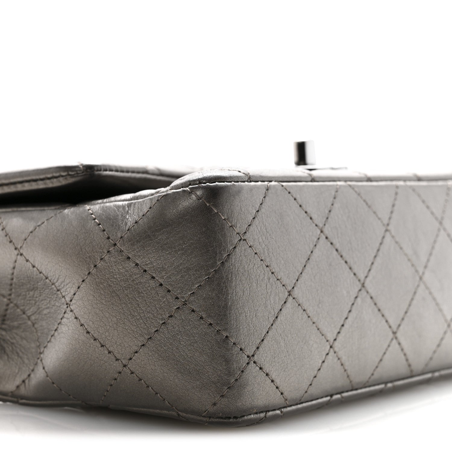 Metallic Lambskin Quilted Mini Rectangular Flap Ruthenium