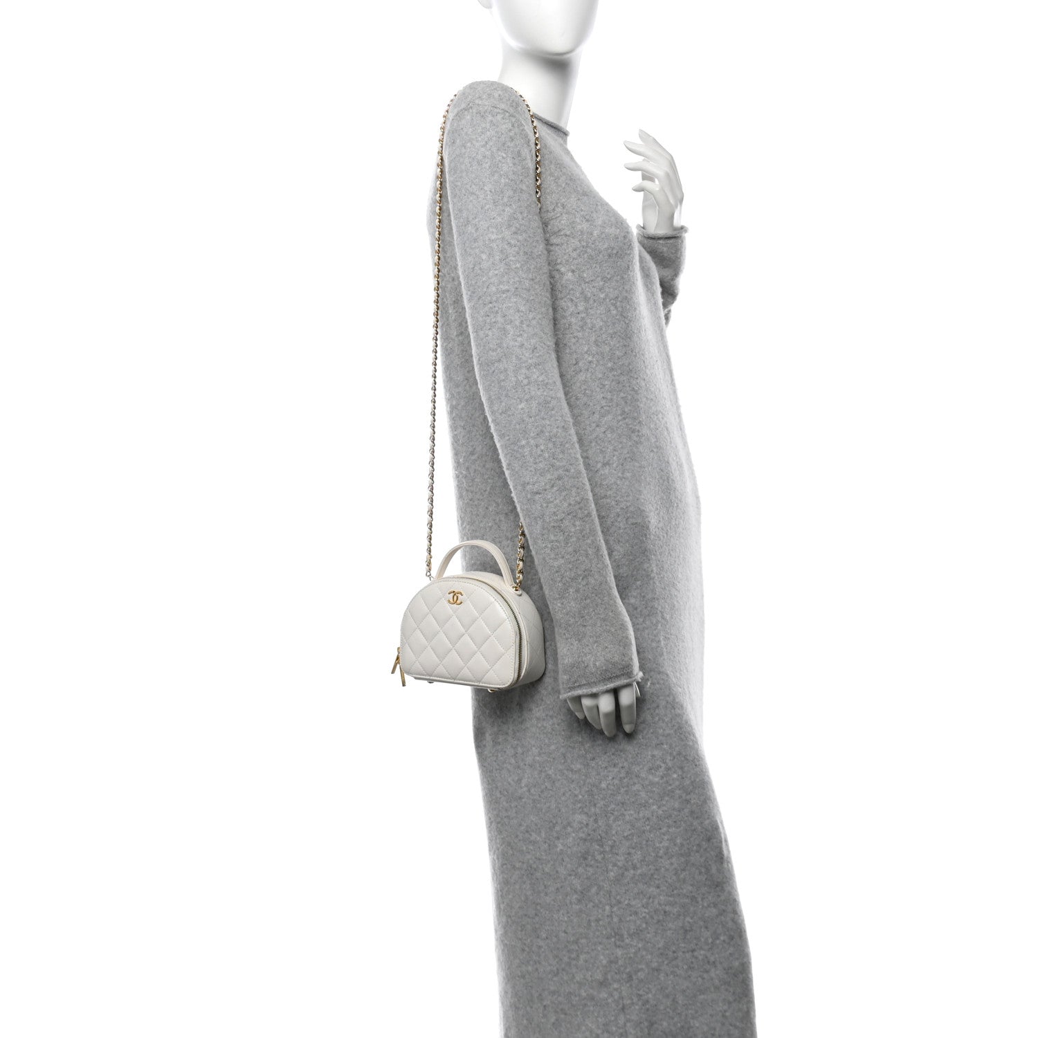 Lambskin Quilted Small Chic Riviera Top Handle Vanity Case White