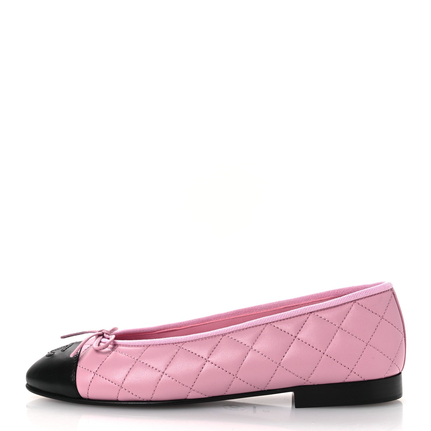 Lambskin Quilted CC Cap Toe Ballerina Flats 37 Light Pink Black