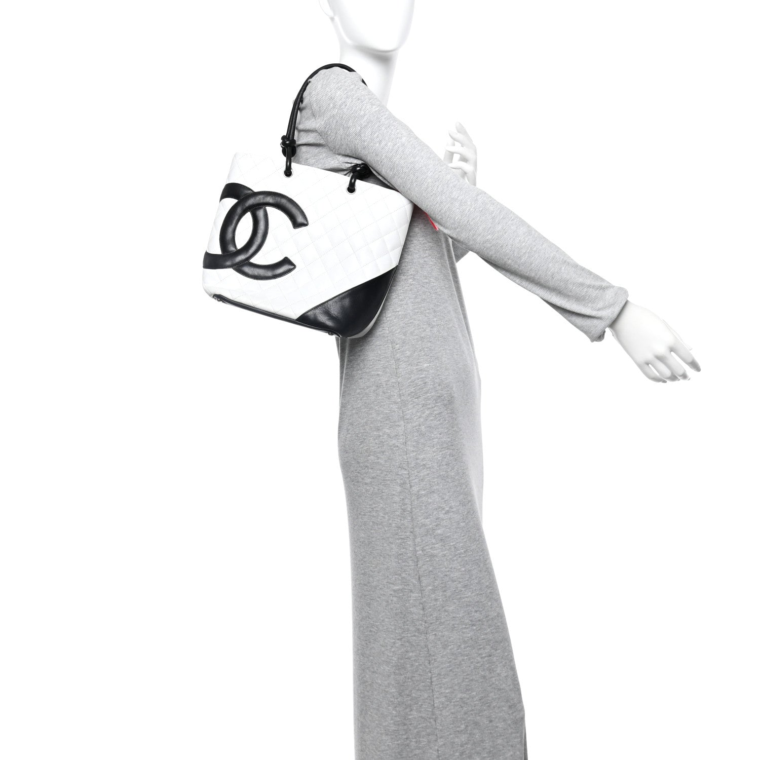 Calfskin Quilted Medium Cambon Tote White Black