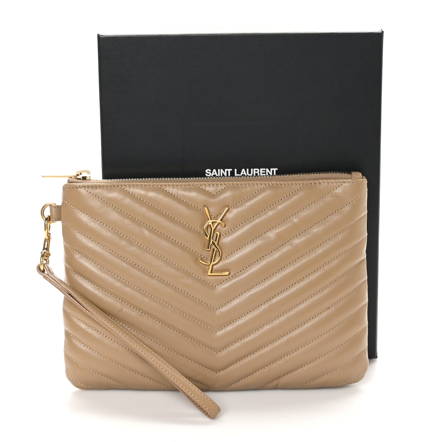 Calfskin Matelasse Chevron Monogram A5 Wristlet Dark Latte