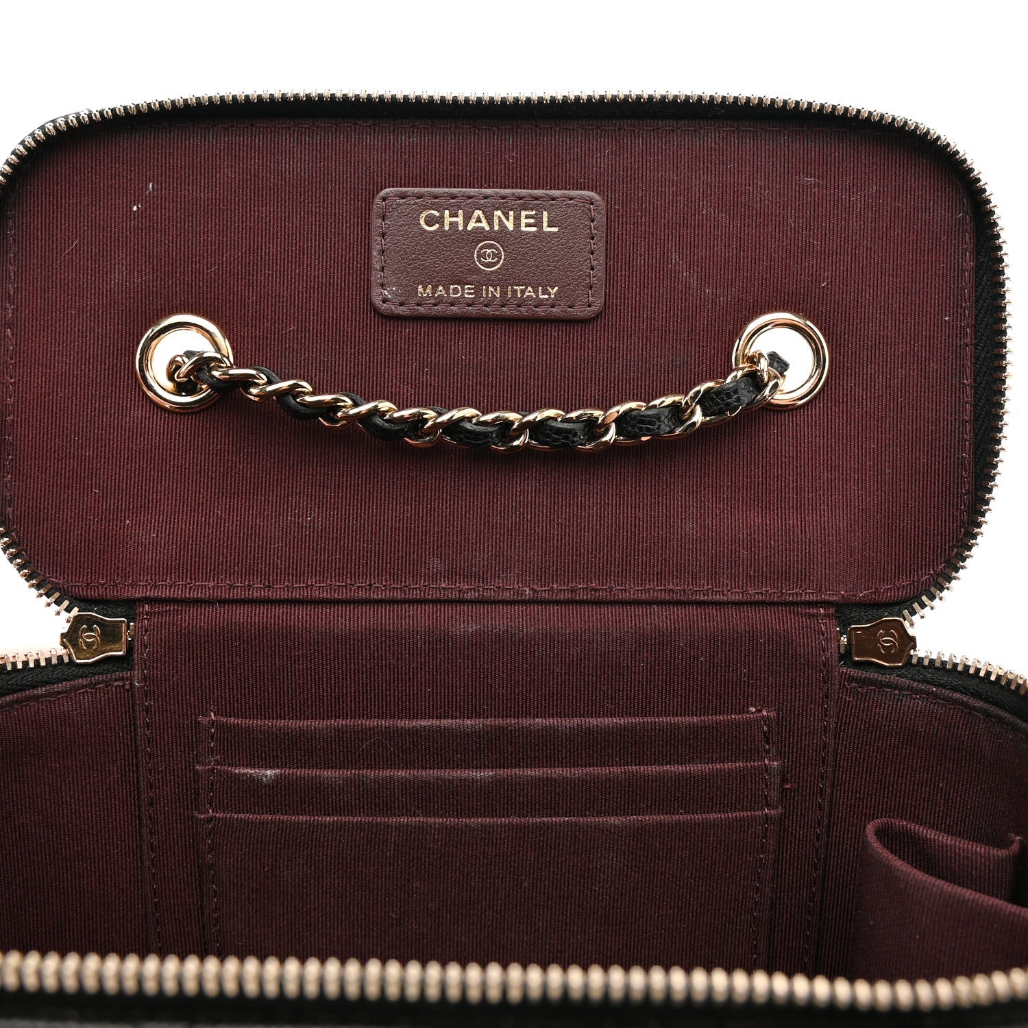 Caviar Quilted Small Vanity Case With Chain Black