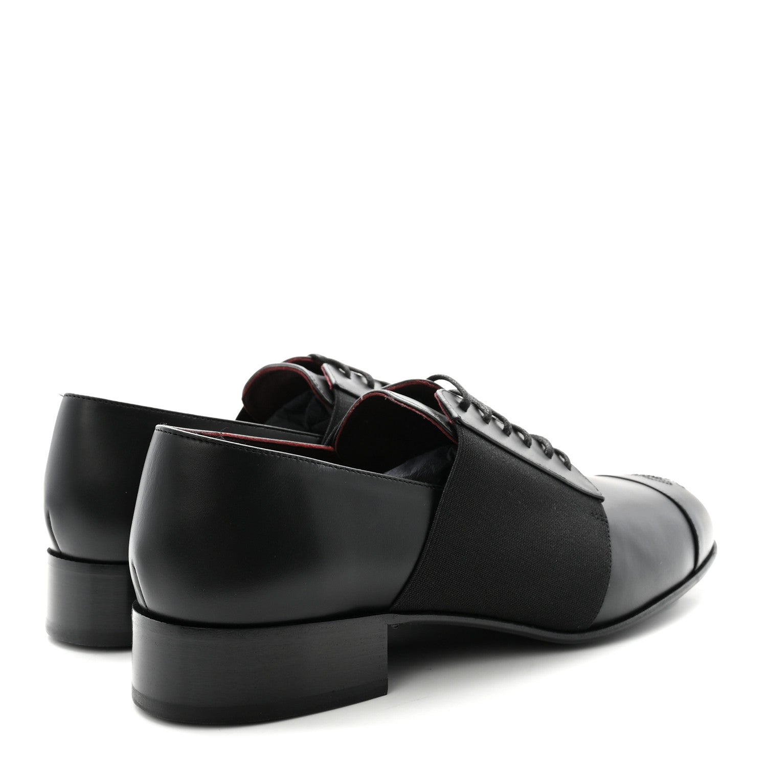 Calfskin Elastic Lace Up Cap Toe CC Loafers 40 Black