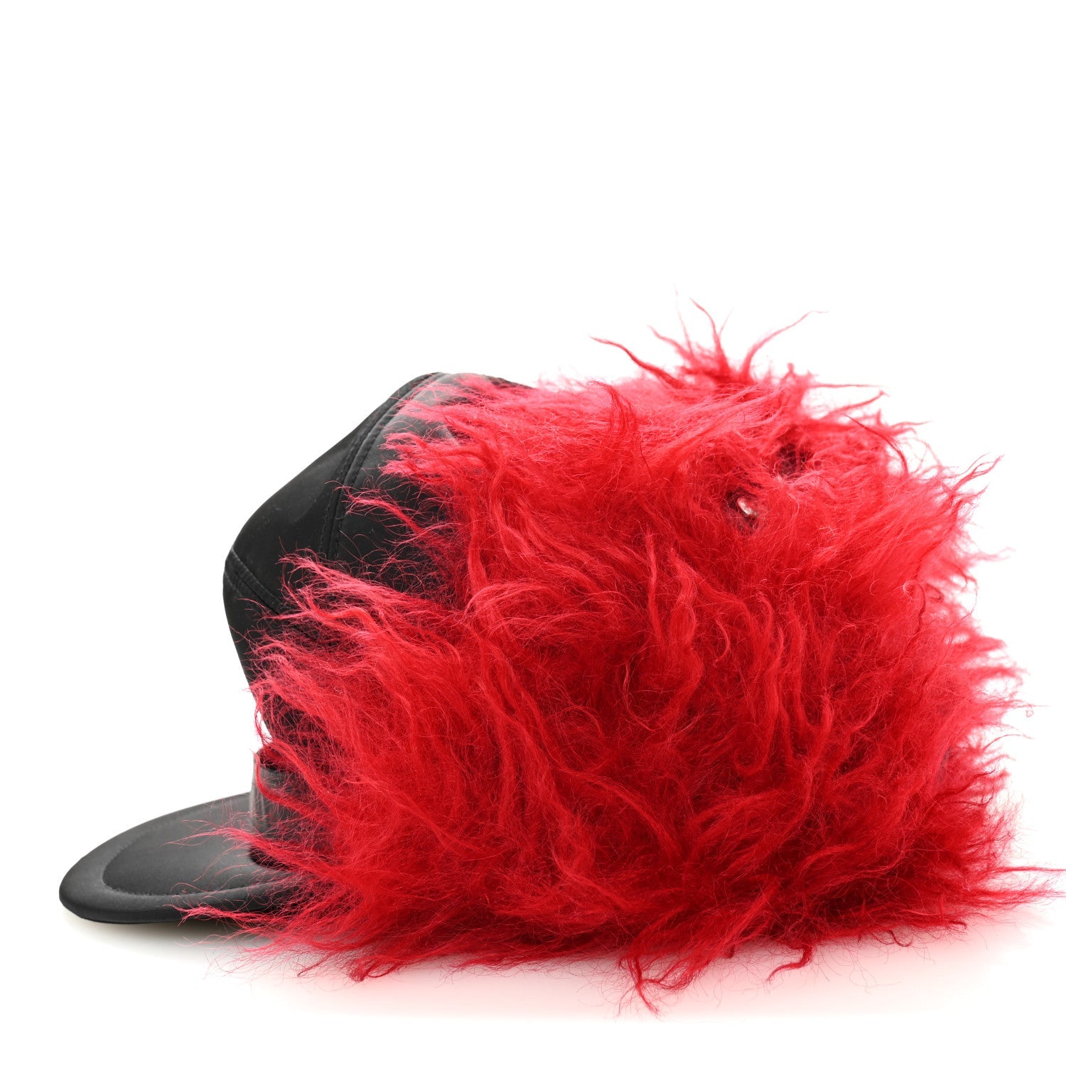 Re-Nylon Curly Faux Fur Mens Ear Flap Baseball Hat L Black Cerise
