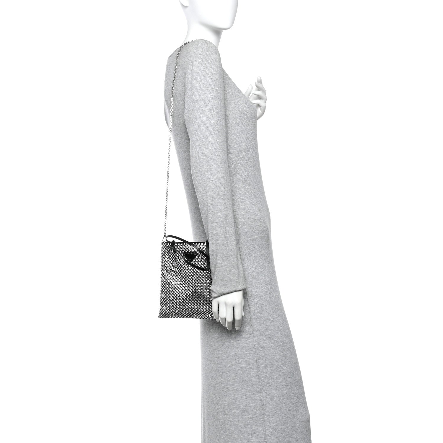 Satin Crystal Metal Triangle Logo Chain Crossbody Handbag Cristal