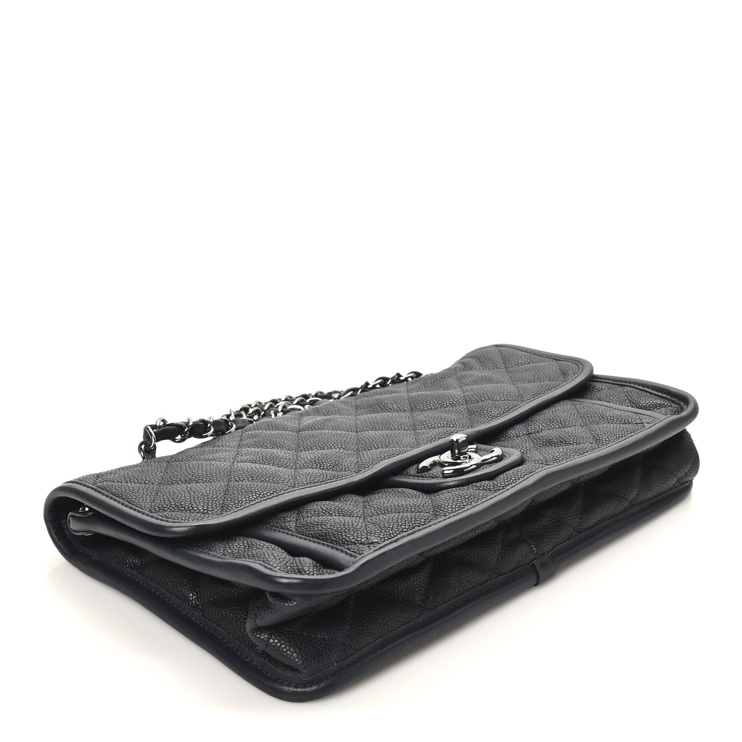 Caviar Quilted Medium French Riviera Flap Dark Navy Blue