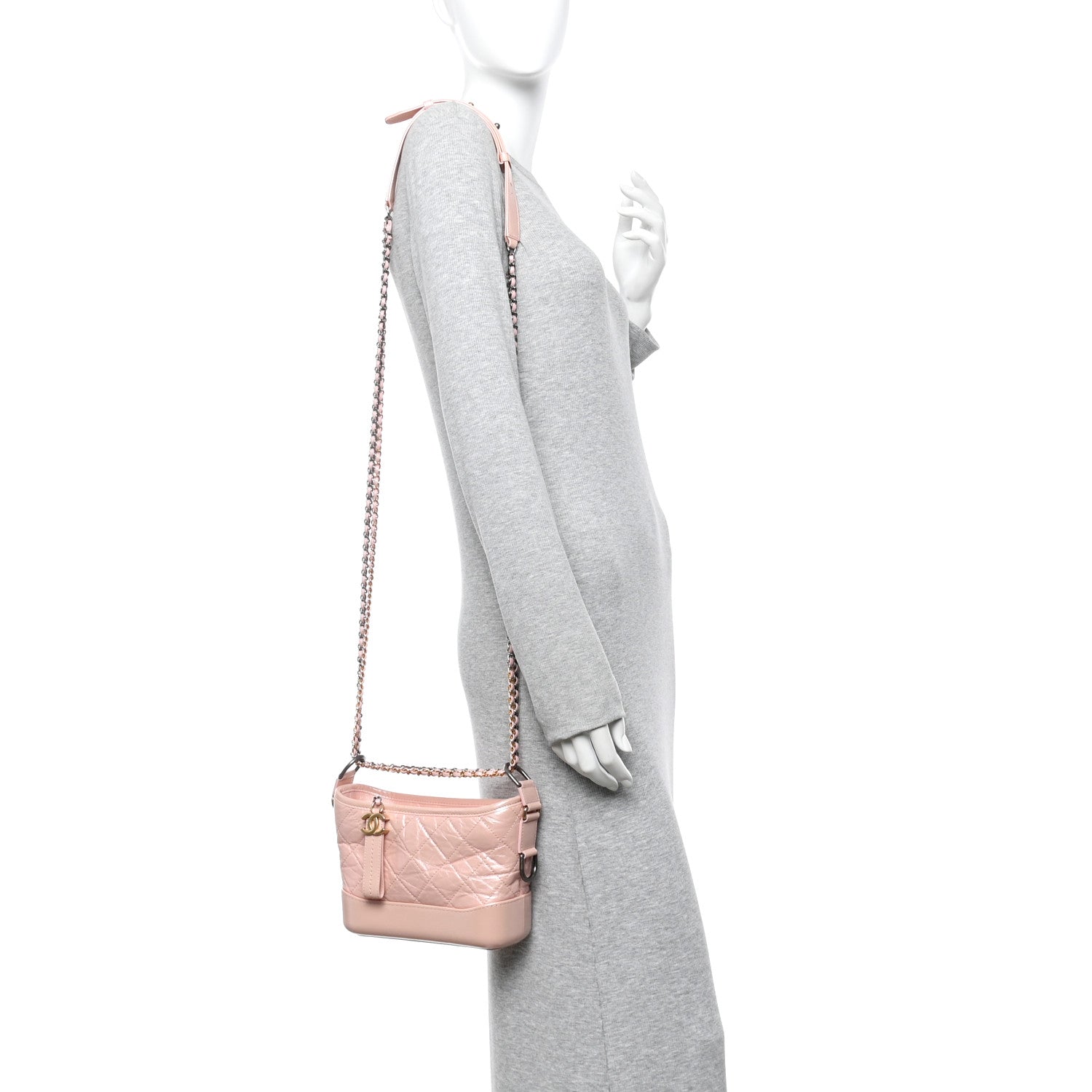 Iridescent Aged Calfskin Quilted Small Gabrielle Hobo Rose