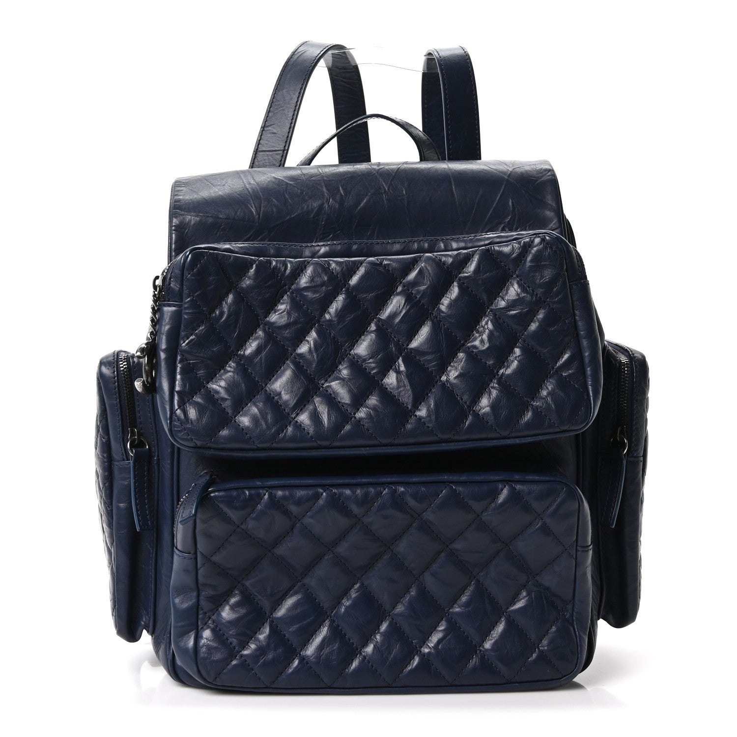 Aged Calfskin Quilted Medium Casual Rock Airlines Backpack Blue