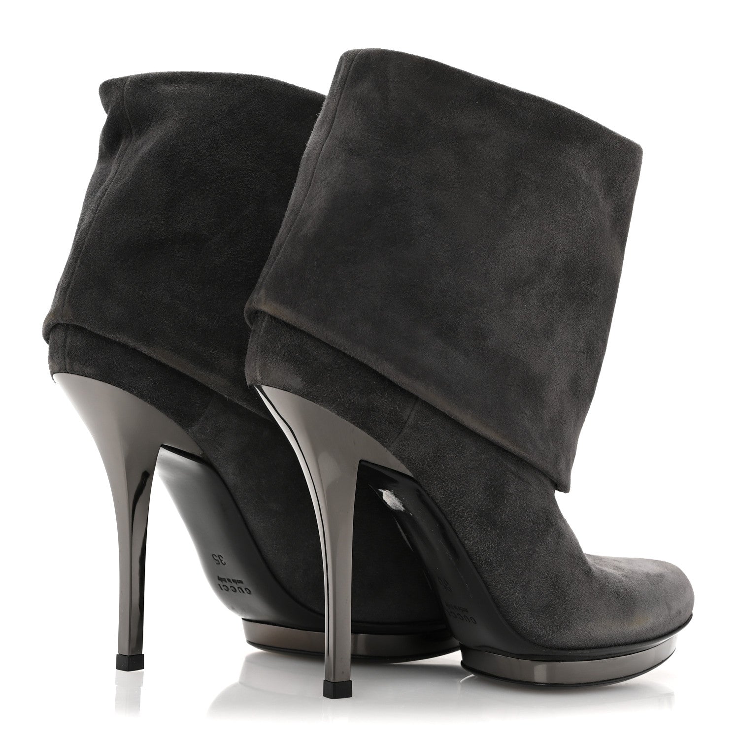 Suede Platform Foldover Ankle Boots 35 Grey