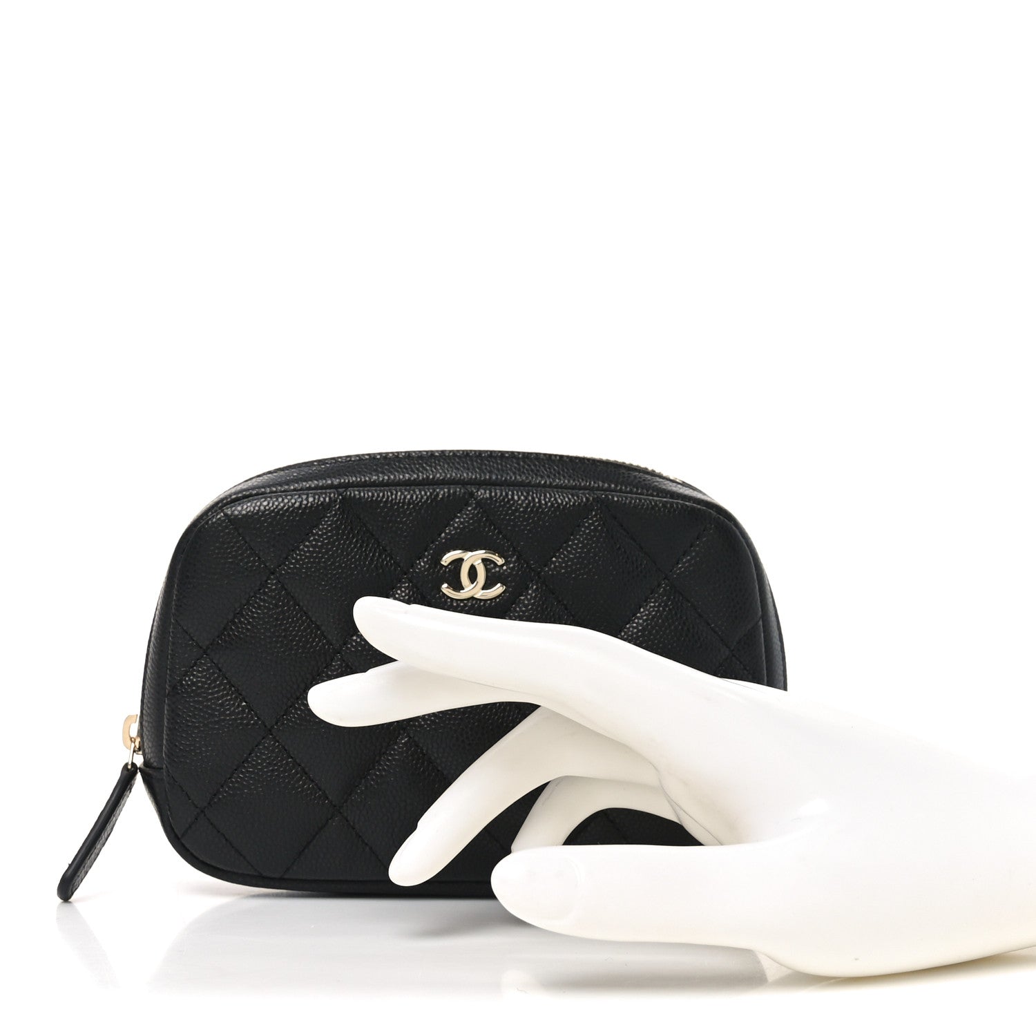 Caviar Quilted Small Curvy Pouch Cosmetic Case Black