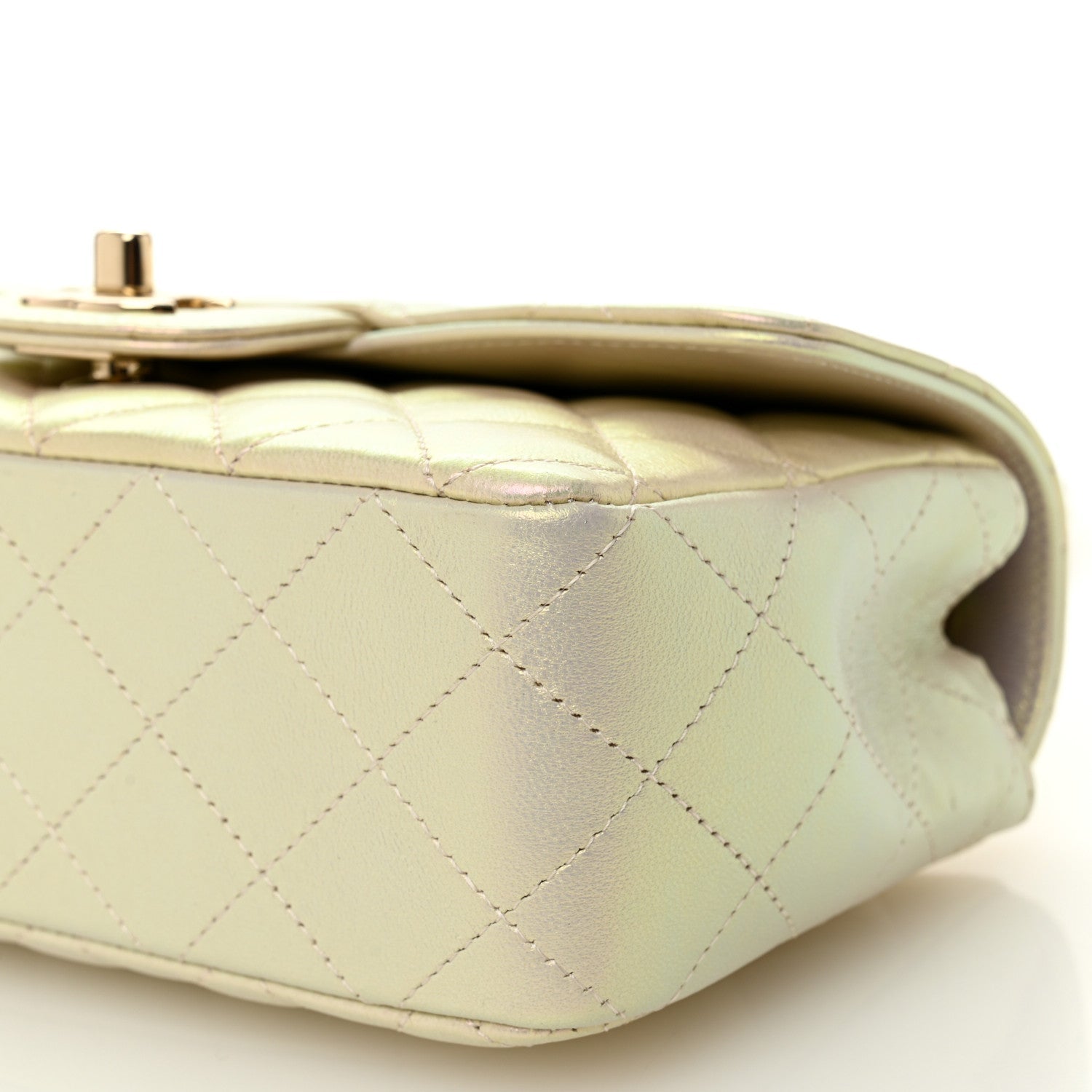 Iridescent Lambskin Quilted Mini Rectangular Flap Ivory