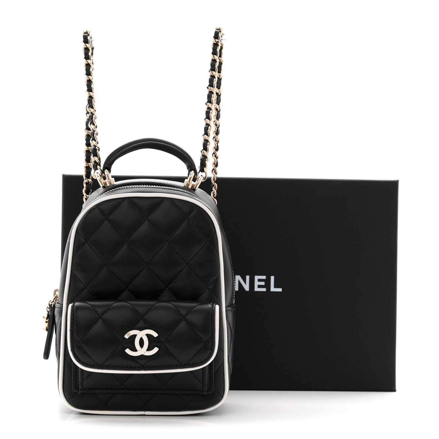 Lambskin Quilted Mini Backpack Black White