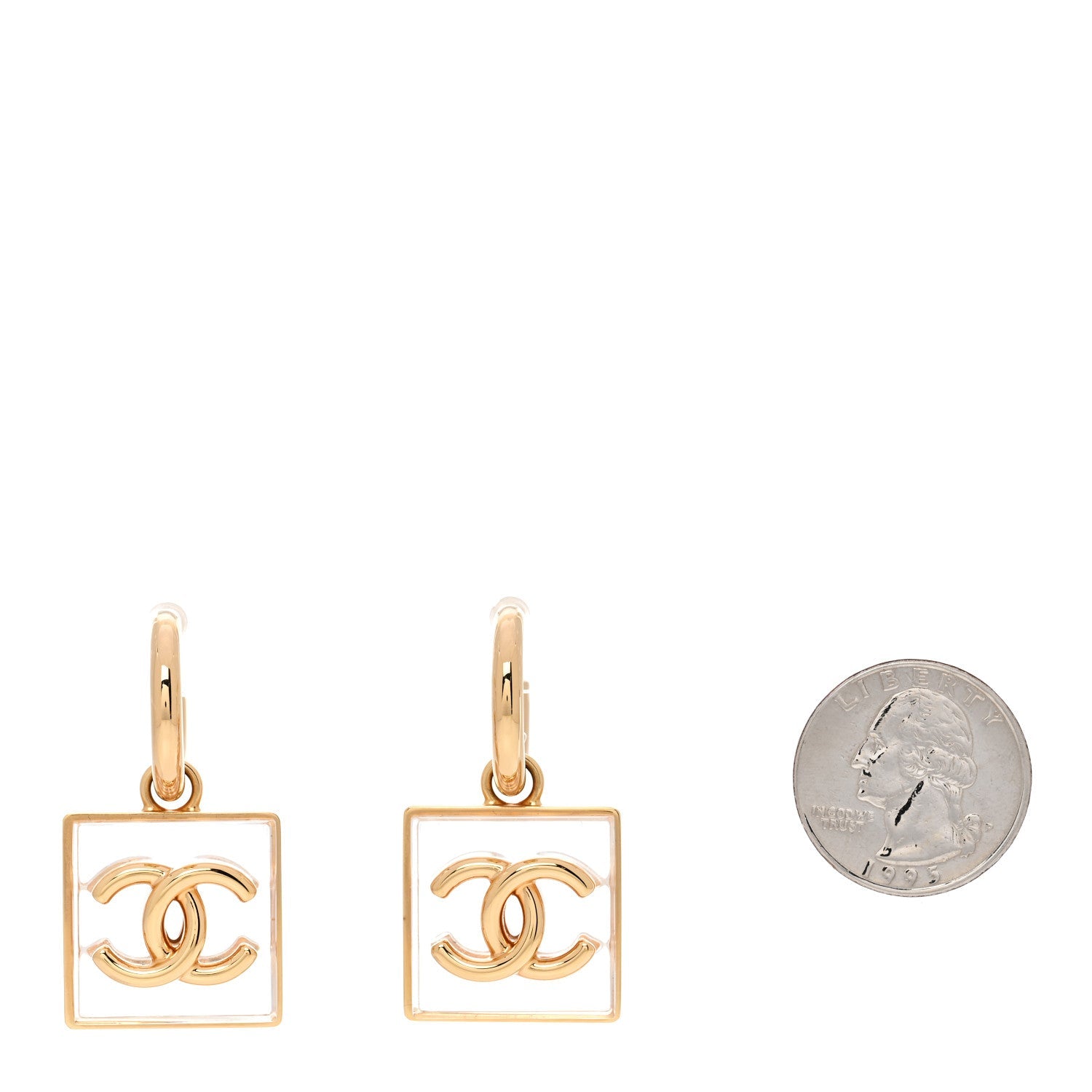 Metal Resin CC Square Drop Earrings Gold Transparent