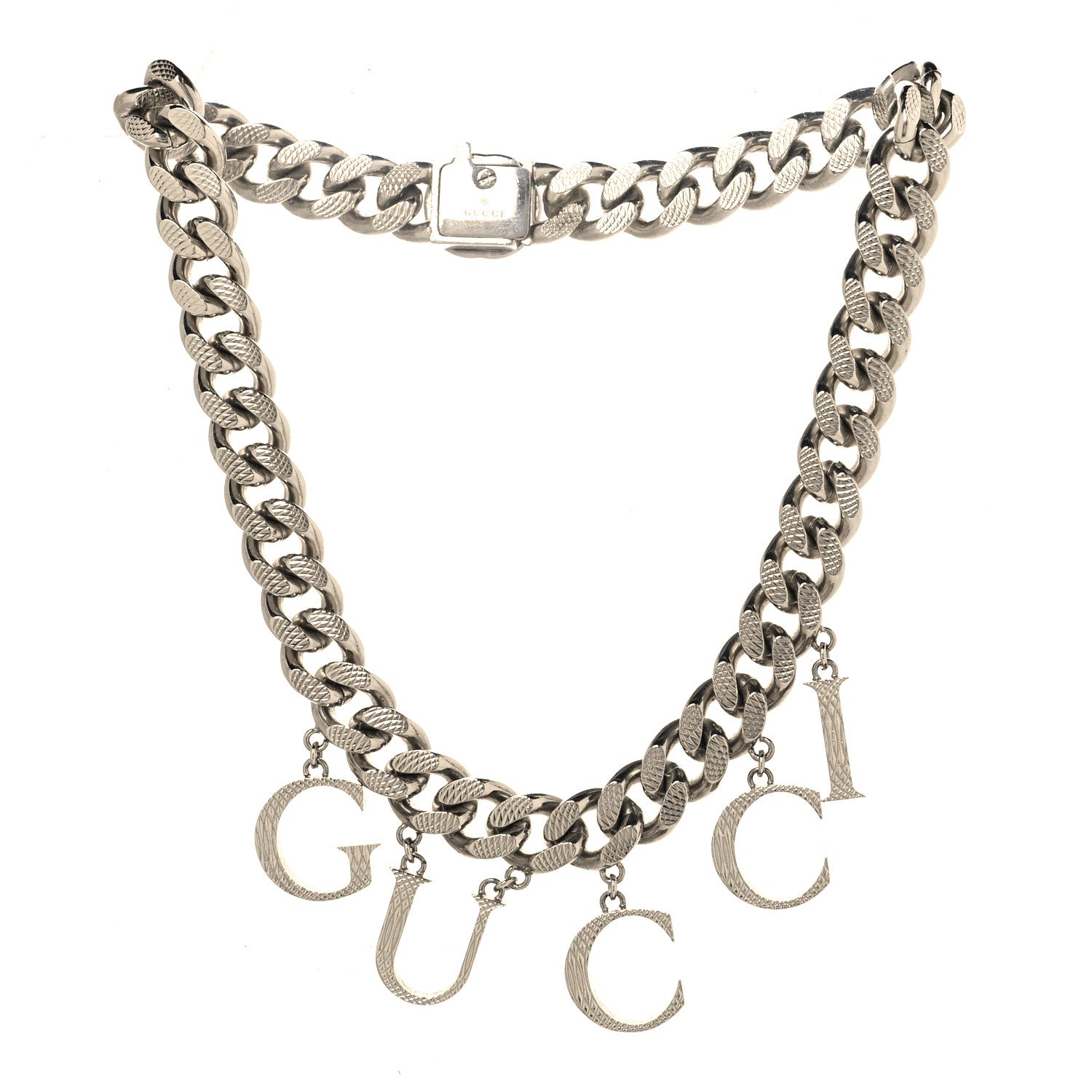 Metal Script Choker Necklace Silver