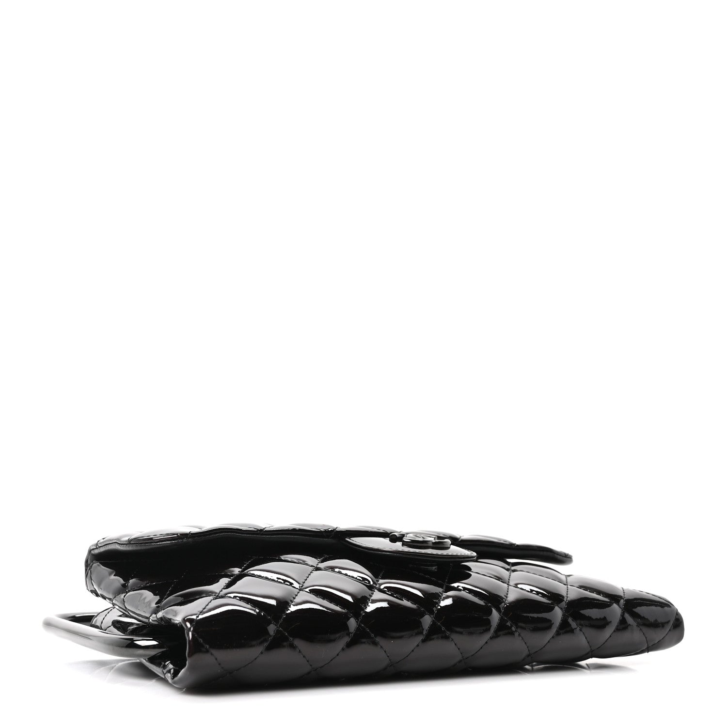 Patent Calfskin Quilted Metal Handle Clutch So Black
