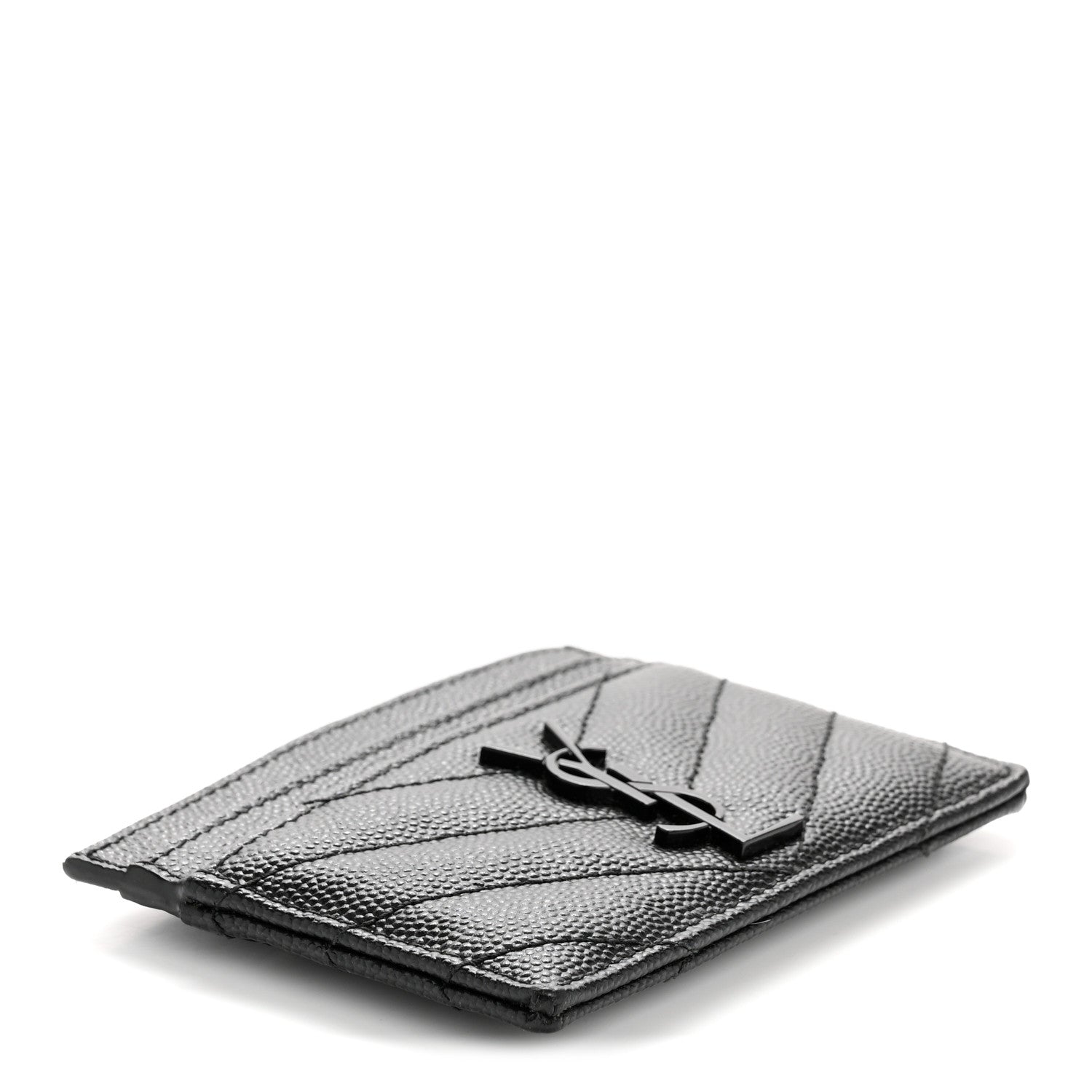 Grain De Poudre Matelasse Chevron Monochrome Monogram Credit Card Case Black
