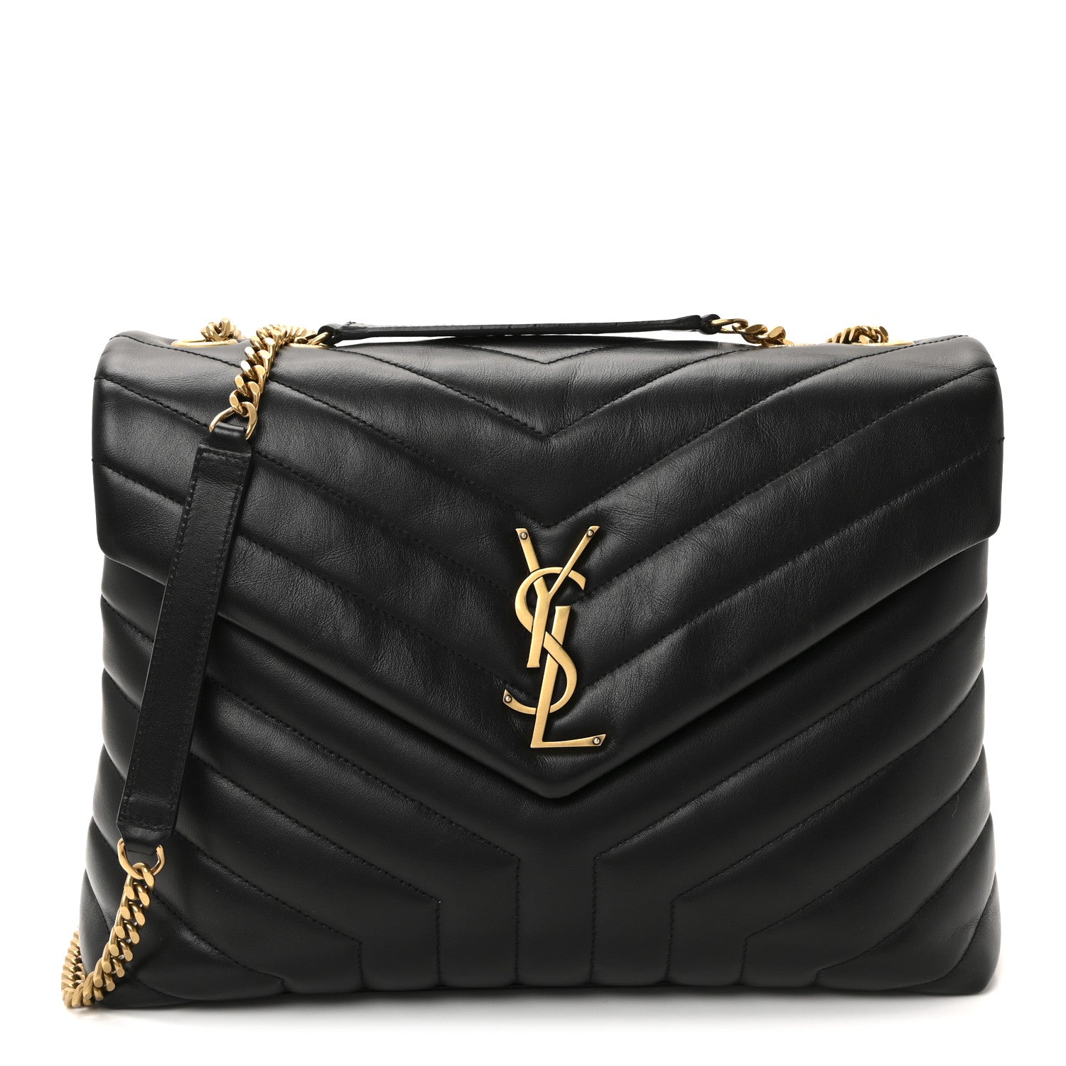 Calfskin Y Quilted Monogram Medium Loulou Chain Satchel Black