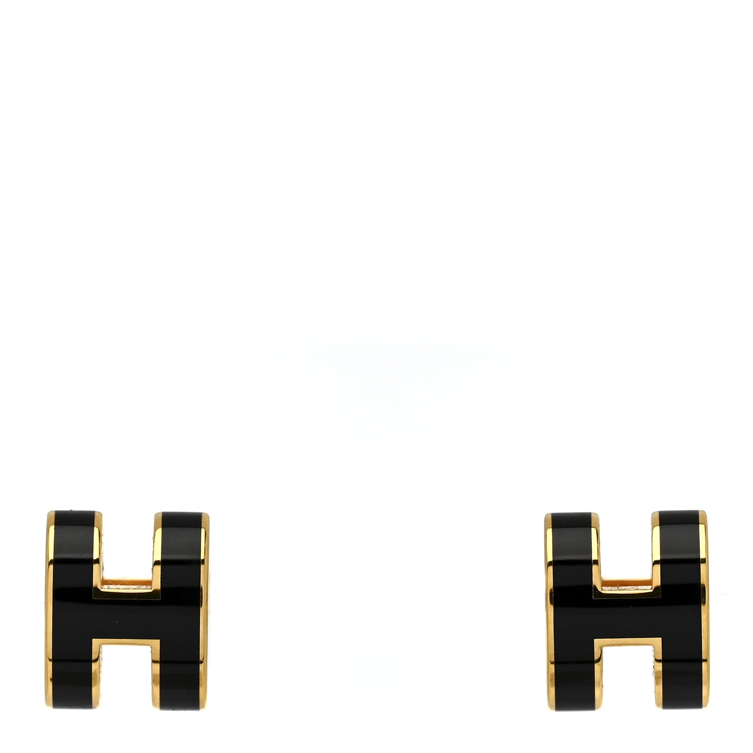 Gold Lacquered Mini Pop H Earrings Black