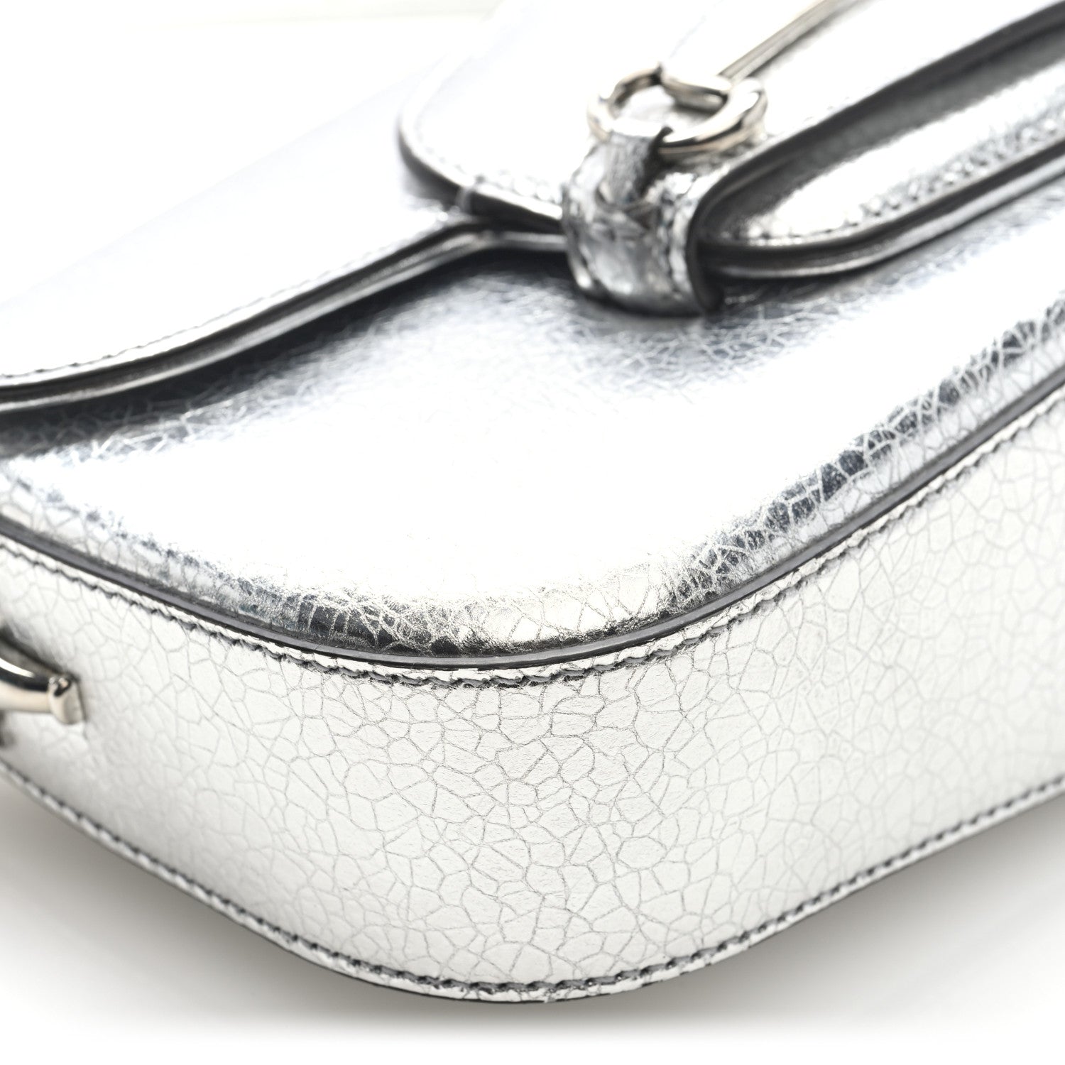 Metallic Calfskin Small Horsebit 1955 Asymmetric Shoulder Bag Silver
