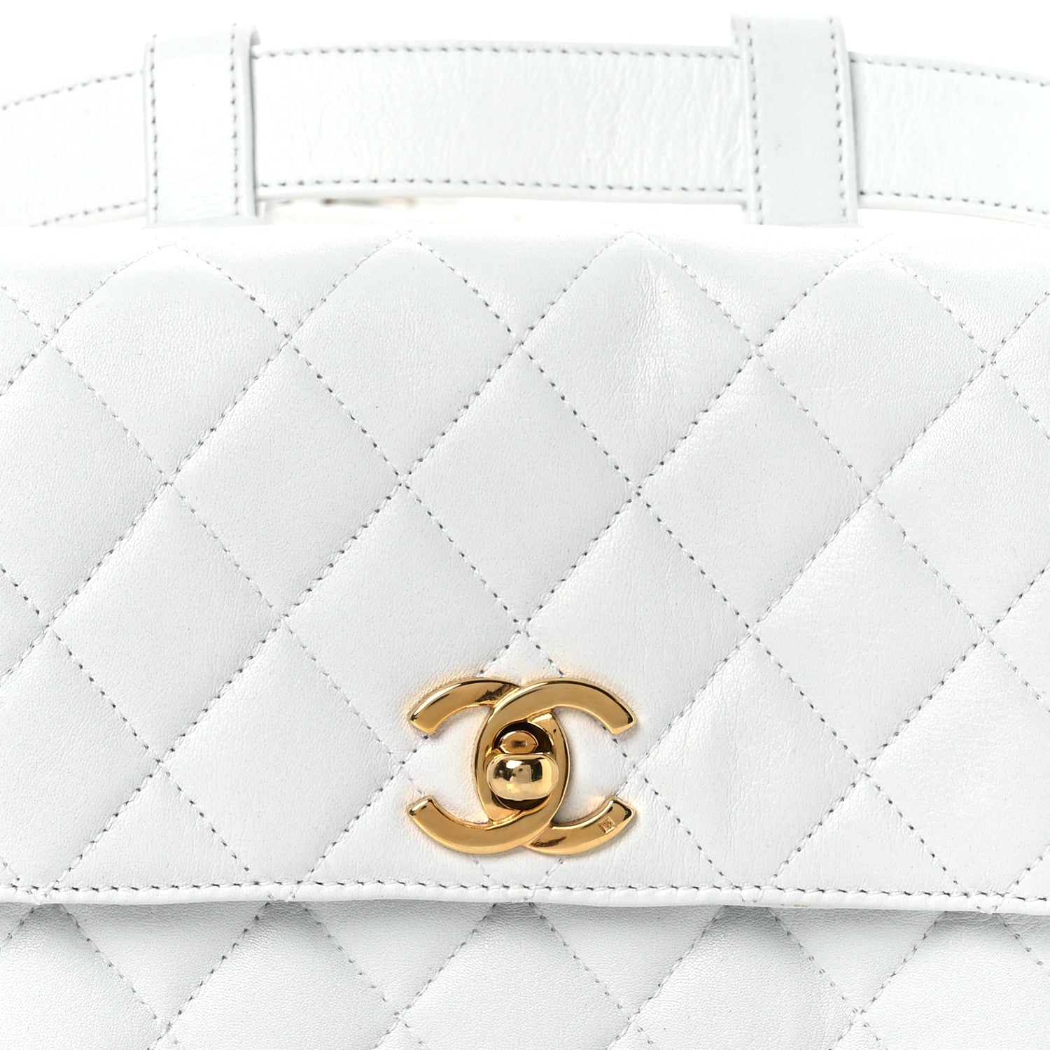 Lambskin Quilted Flap Waist Belt Bag 75 30 White
