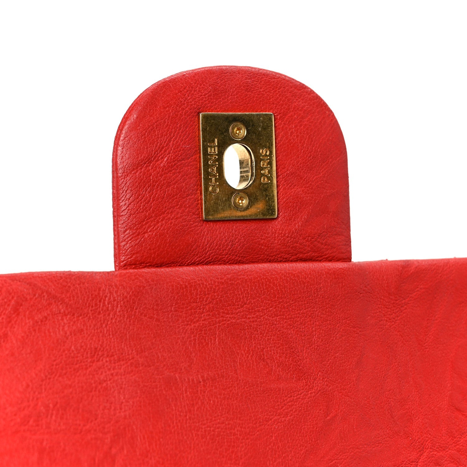 Wrinkled Lambskin Chevron Quilted Medium Flap Red