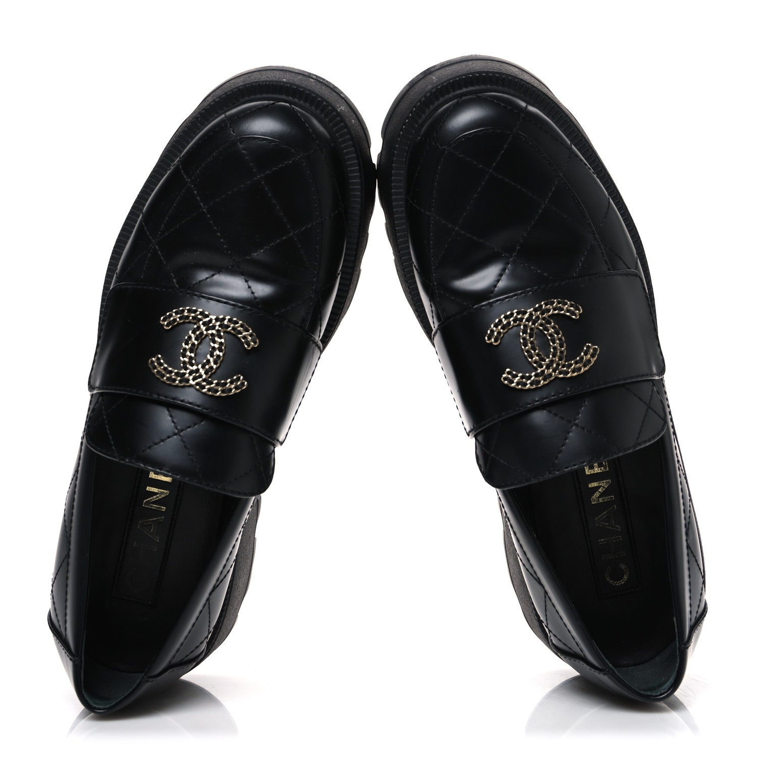 Calfskin Stitched CC Loafers 37.5 Black