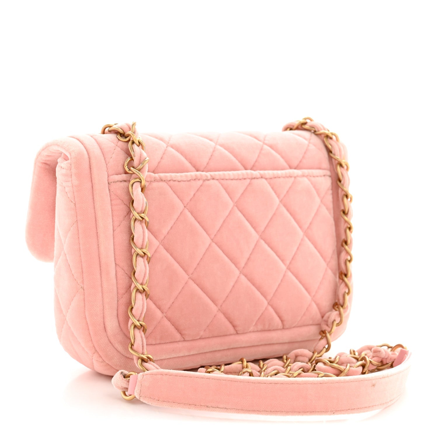 Velvet Quilted Mini Flap Pink