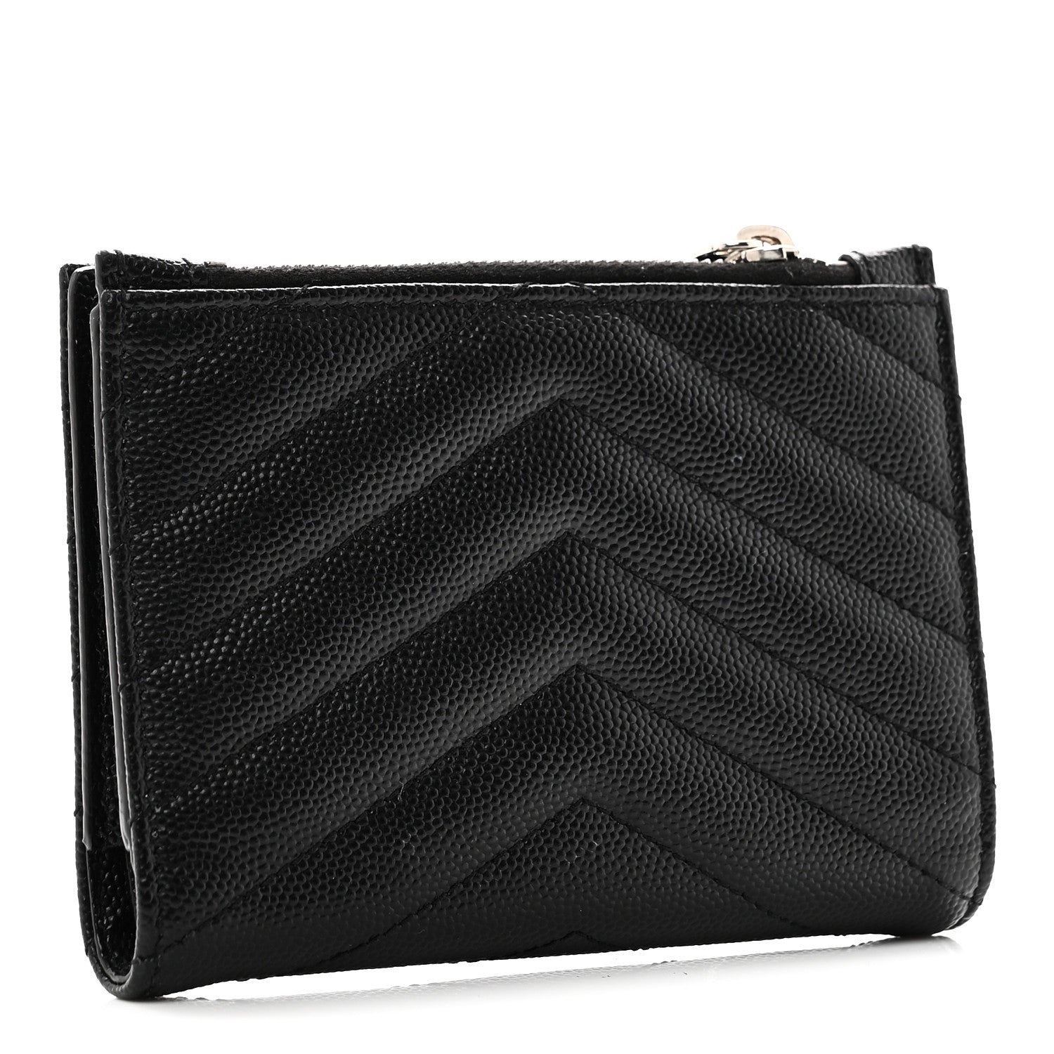 Grain De Poudre Matelasse Chevron Monogram Zipped Two-Part Wallet Black
