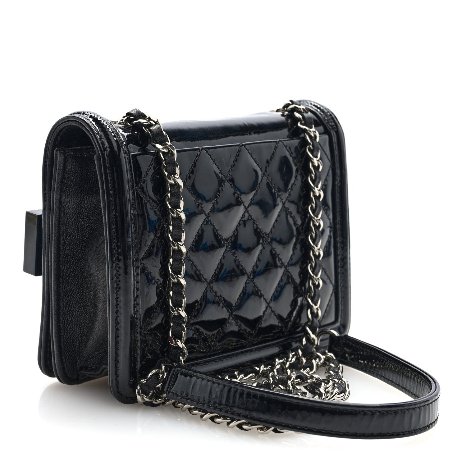 Plexiglass Patent Baguette Crystal Mini Boy Brick Flap Black