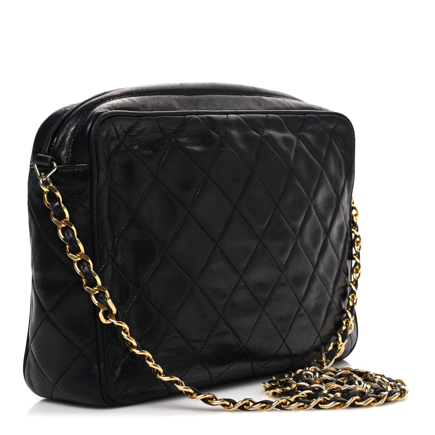 Lambskin Quilted CC Tassel Camera Case Black