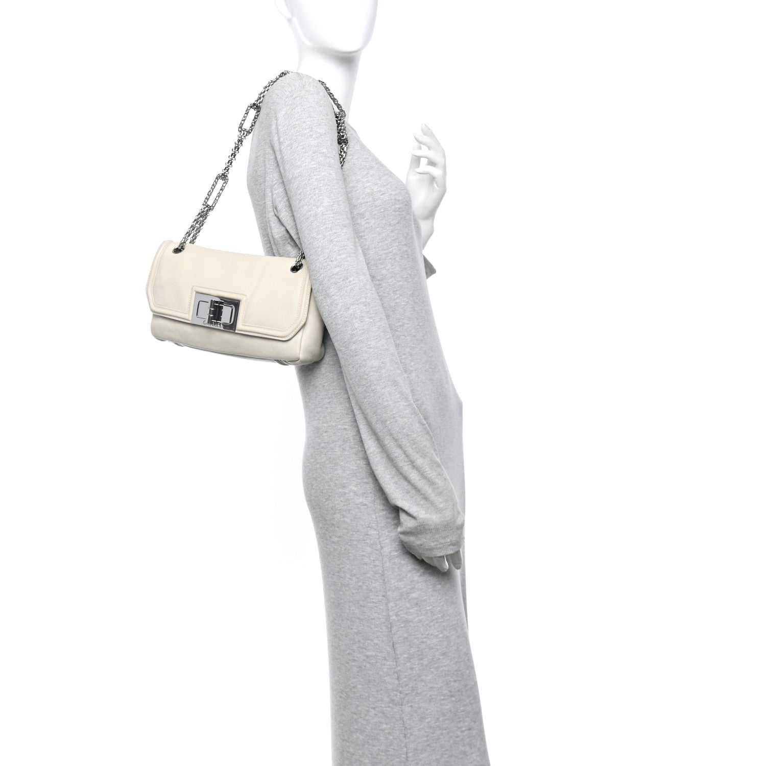 Calfskin Mademoiselle Lock Bijoux Chain Flap White