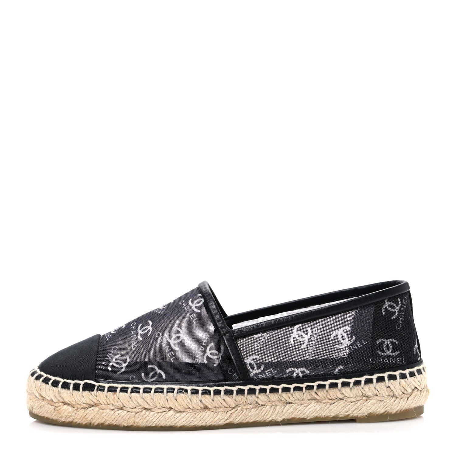 Mesh Grosgrain CC Espadrilles 36 Black White