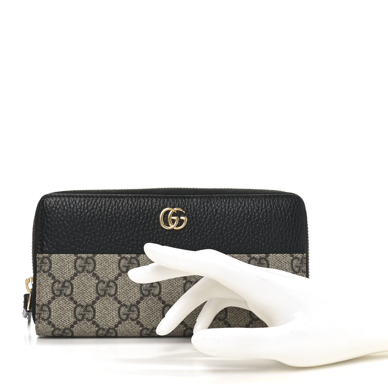 Dollar Calfskin GG Supreme Monogram GG Marmont Zip Around Wallet Black Beige Ebony