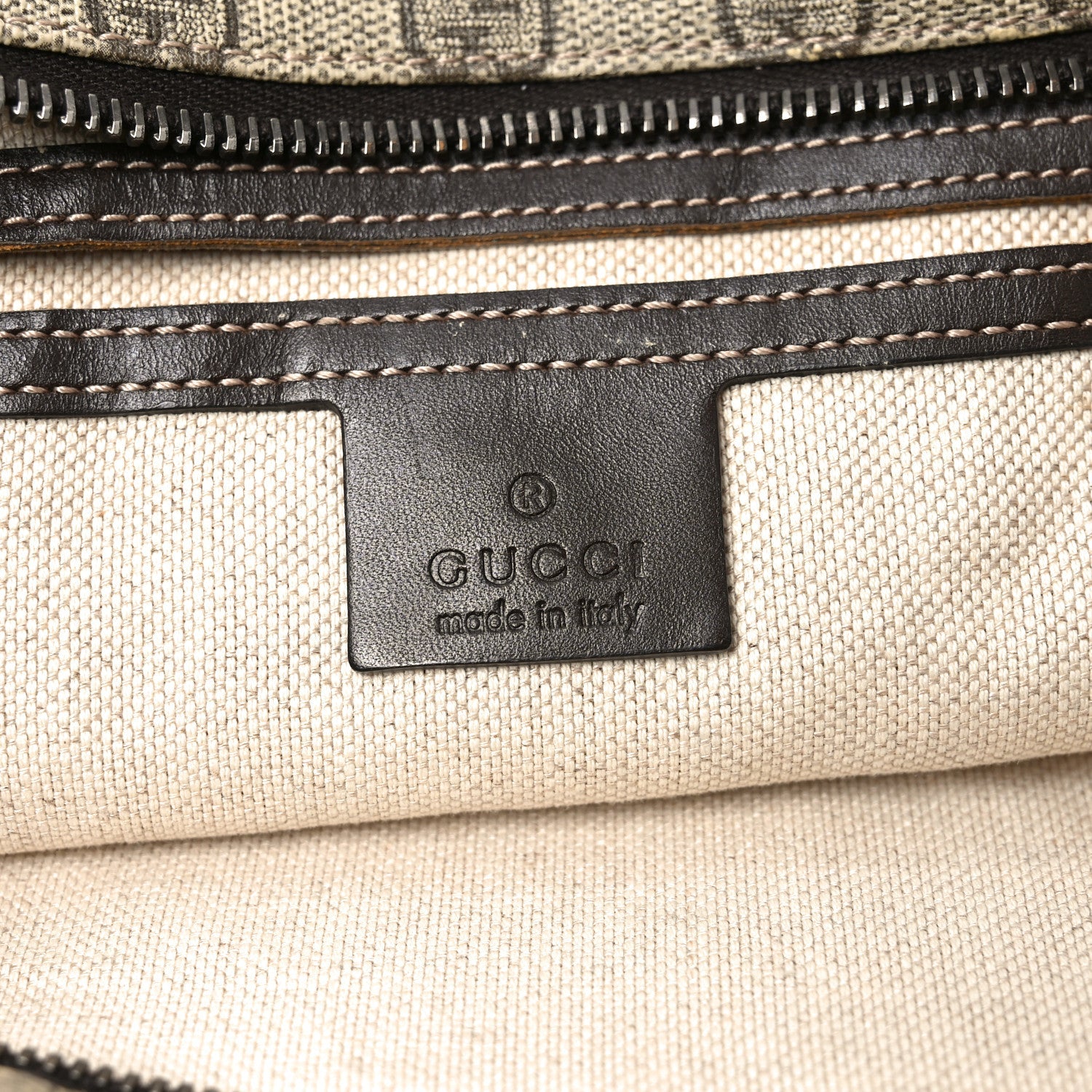 GG Supreme Monogram Medium Zippered Shopping Tote Dark Brown