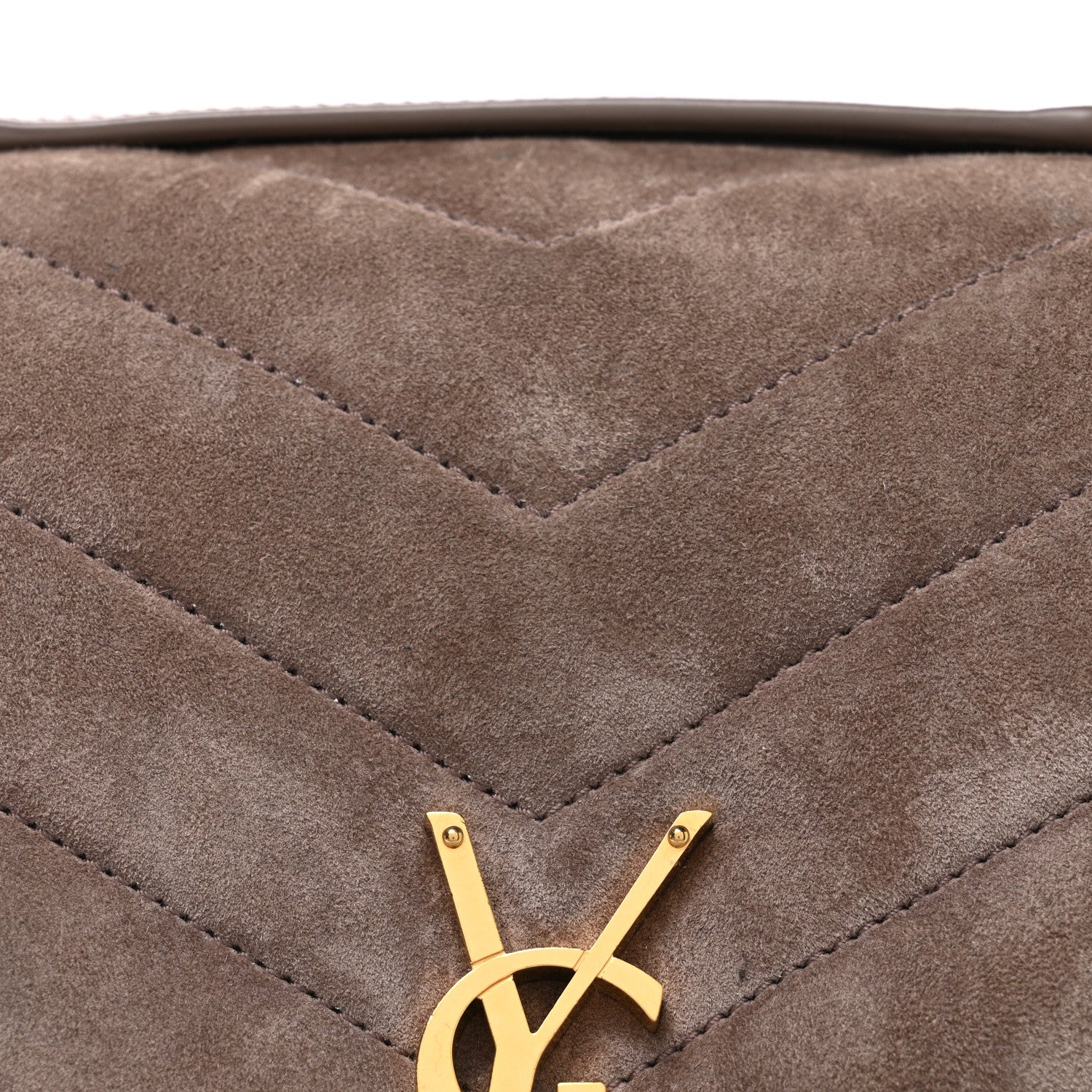 Suede Y Quilted Monogram Medium Loulou Chain Satchel Taupe