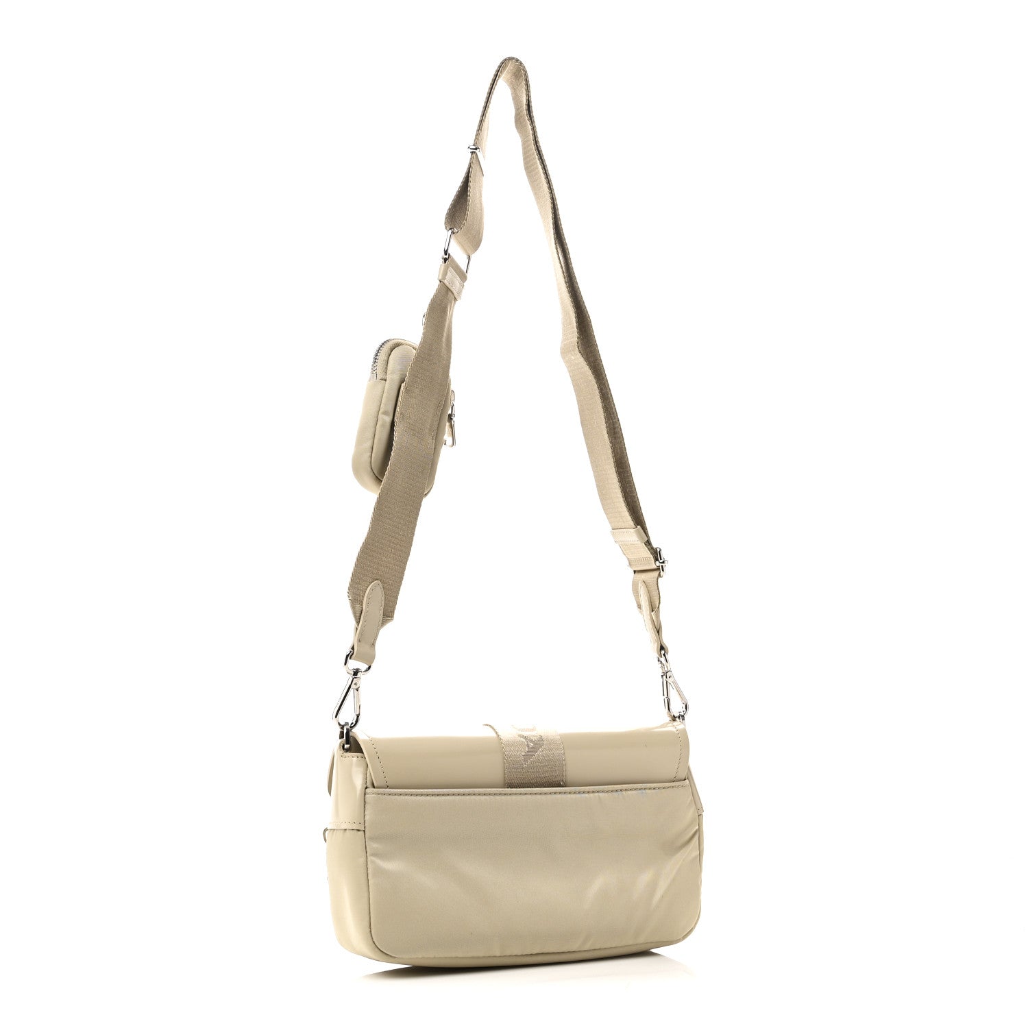 Re-Nylon Spazzolato Double Pocket Buckle Shoulder Bag Deserto