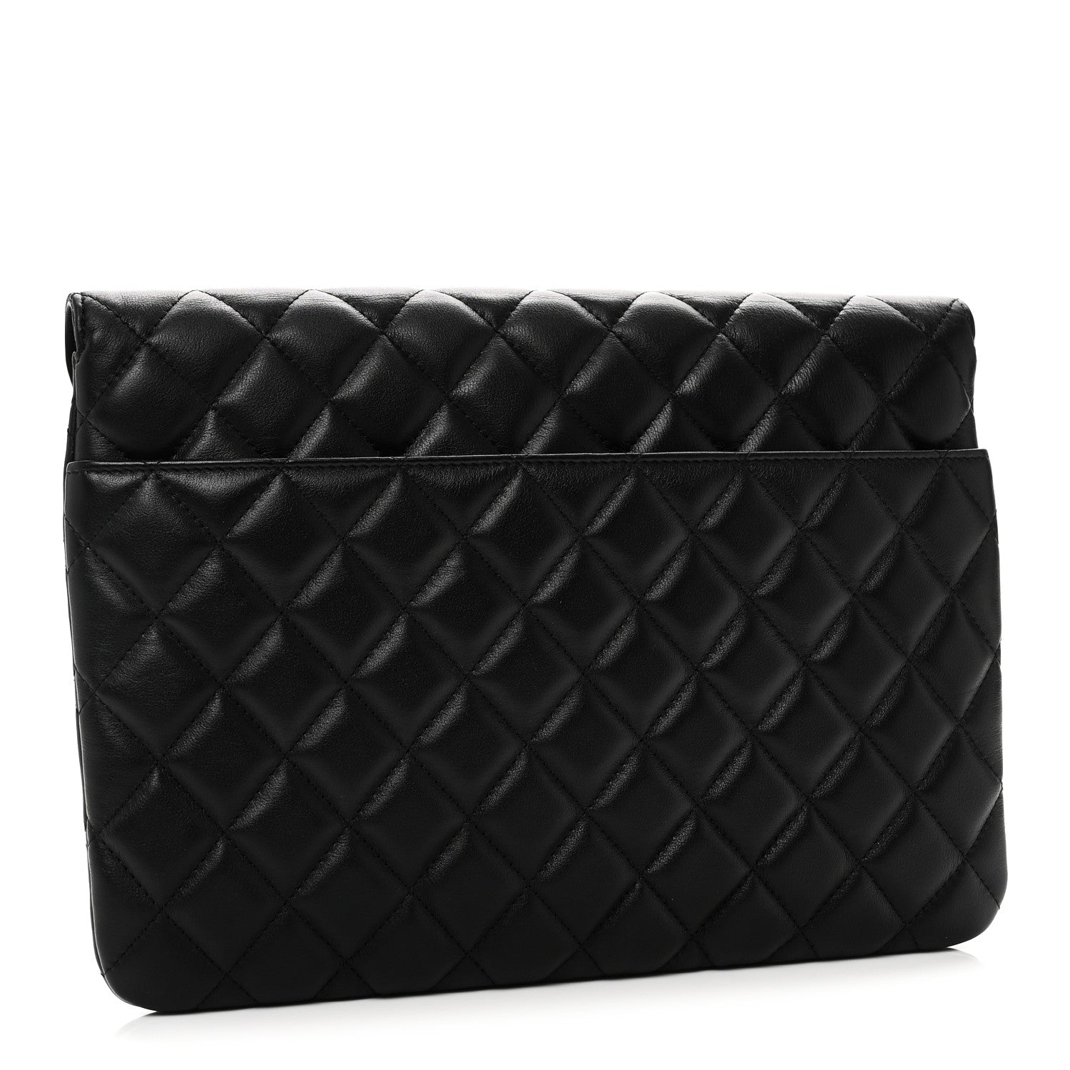 Calfskin Quilted Front Logo Enchained Clutch Black