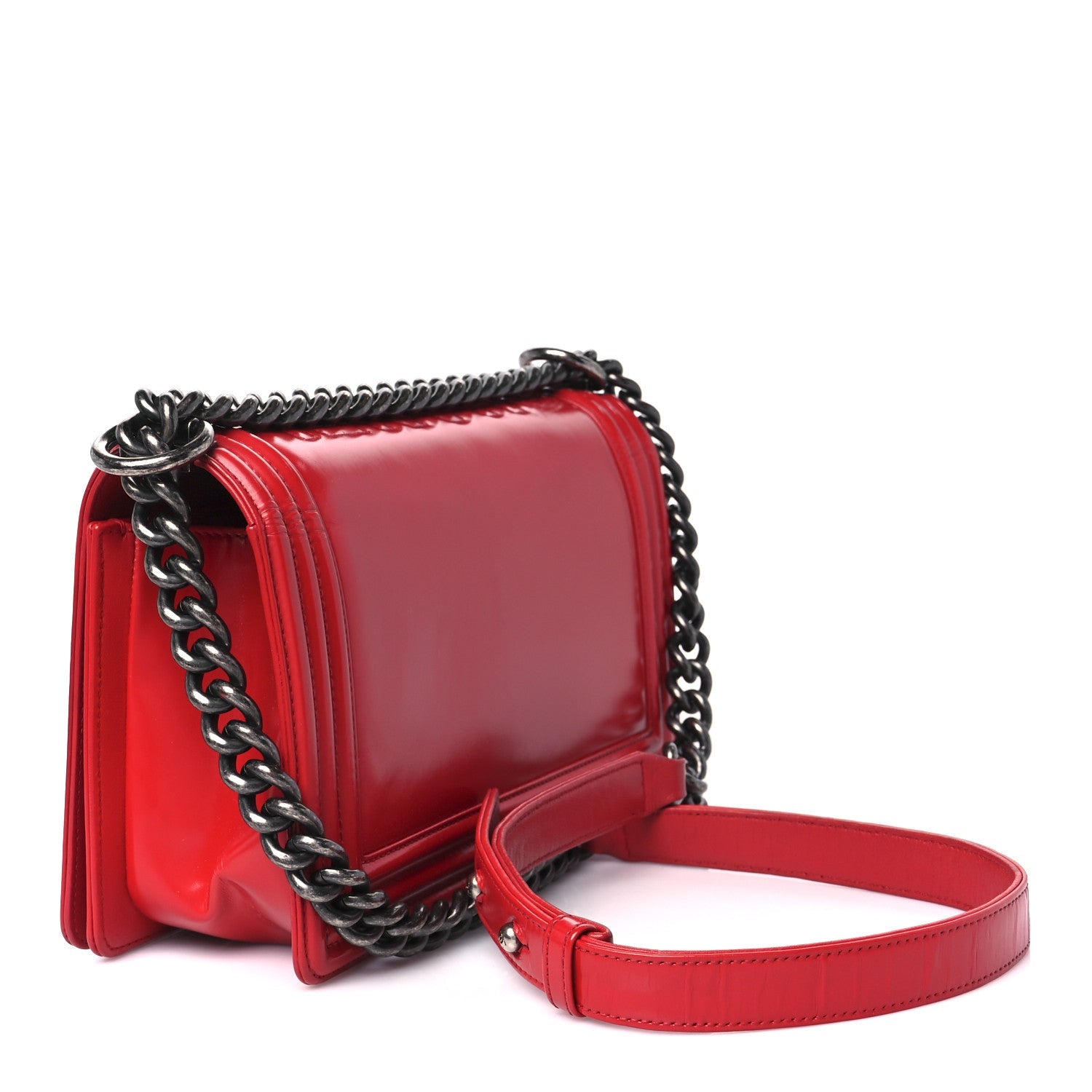 Glazed Calfskin Medium Boy Flap Red