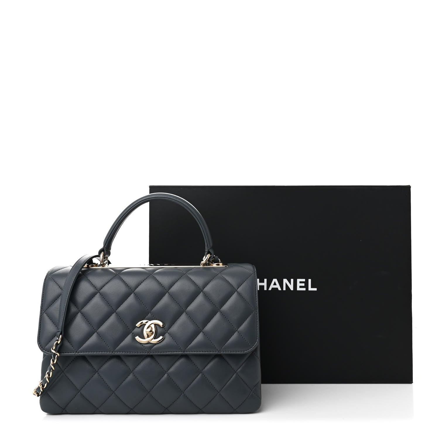 Lambskin Quilted Medium Trendy CC Flap Dual Handle Bag Dark Grey