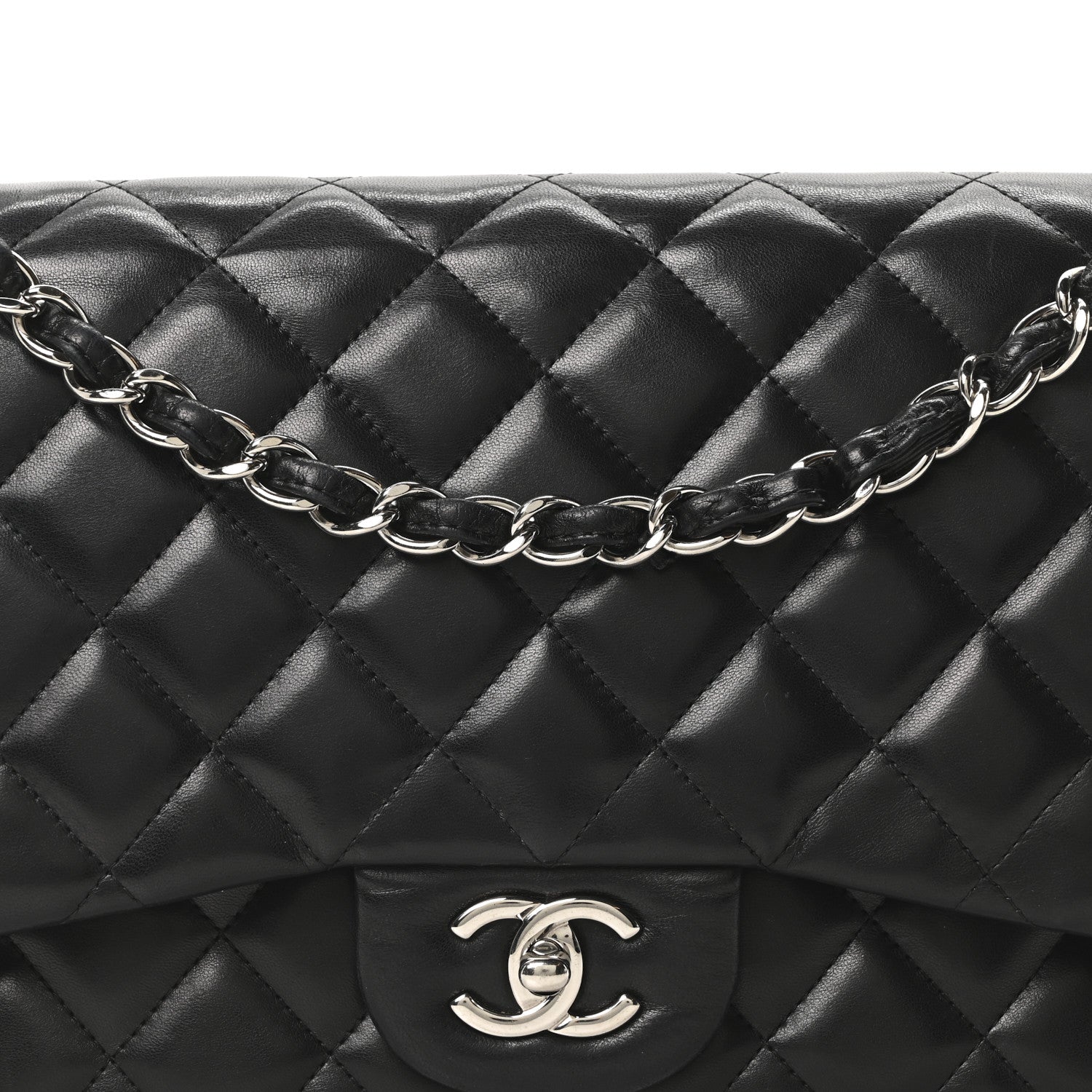 Lambskin Quilted Jumbo Double Flap Black