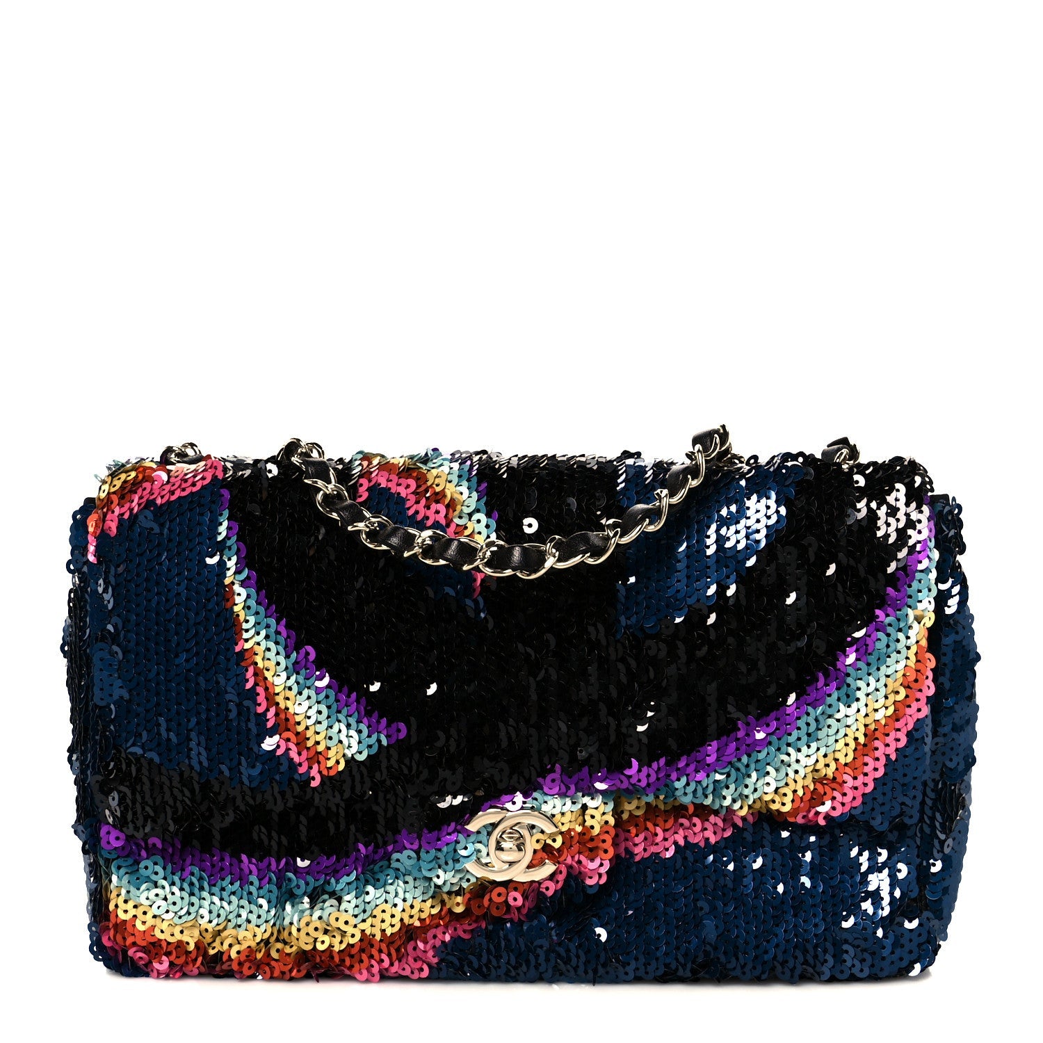 Sequin Medium Single Flap Blue Black Multicolor