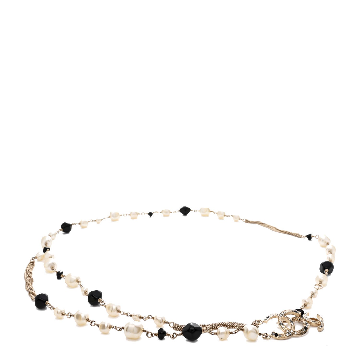 Pearl Crystal Chain CC Fancy Belt 80 32 Black Gold