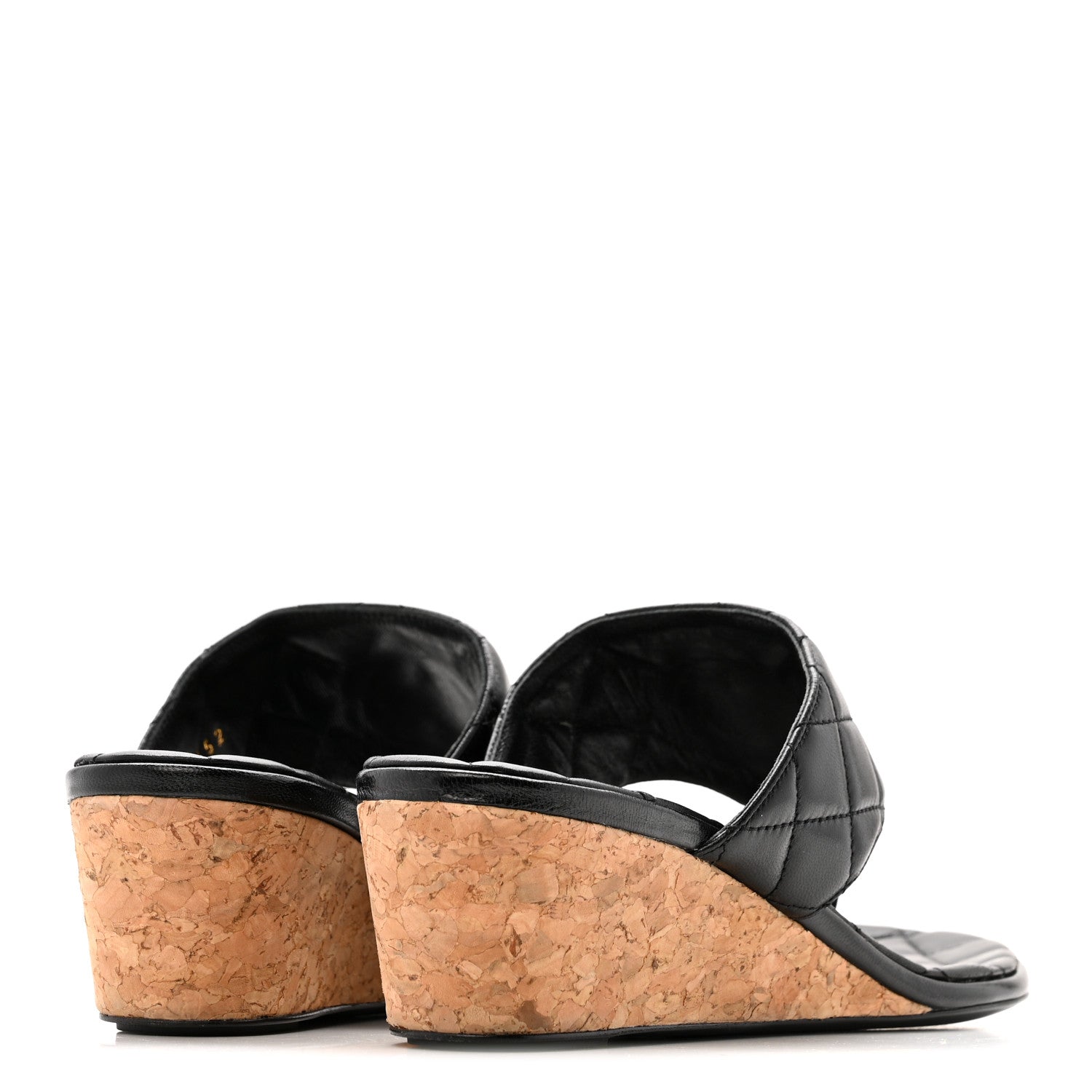 Shiny Goatskin Cork CC Wedge Sandals 37.5 Black