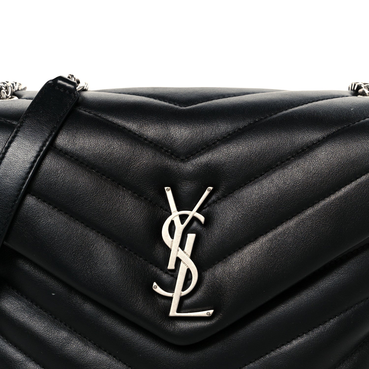 Calfskin Y Quilted Monogram Small Loulou Chain Satchel Black