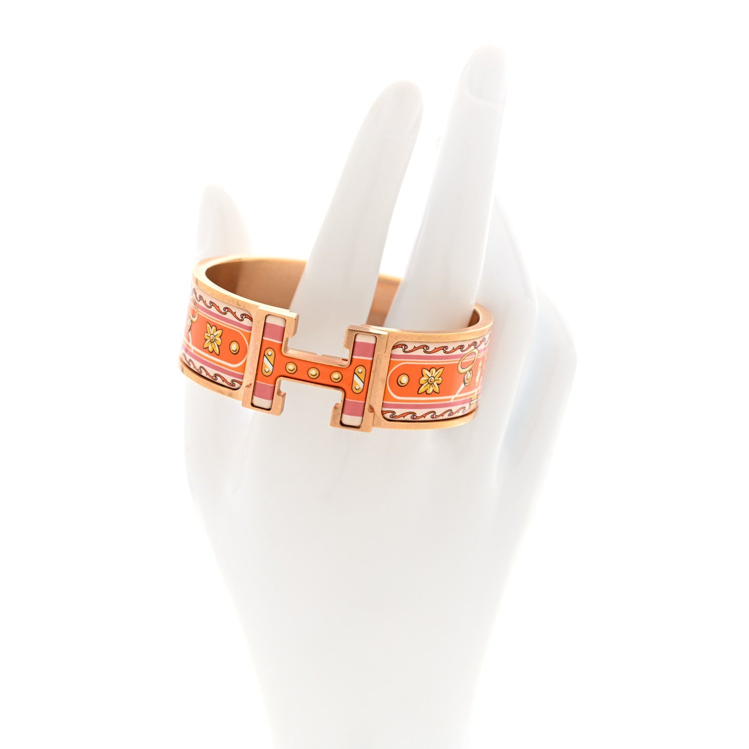 Enamel Printed Wide Les Voitures Nouvelles Clic Clac H Bracelet PM Terre Orange