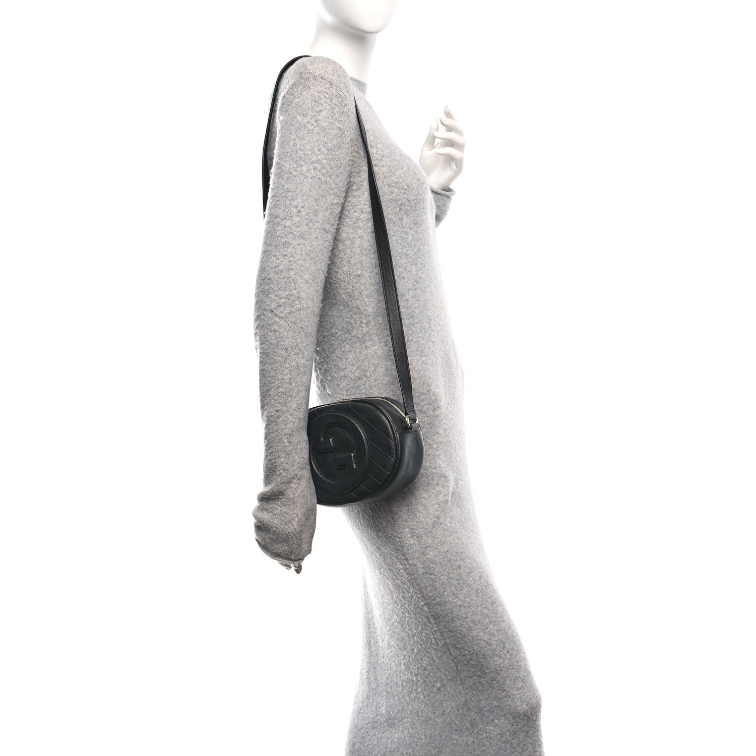 Sakai Be Green Calfskin Diagonal Stitched Mini Blondie Shoulder Bag Black